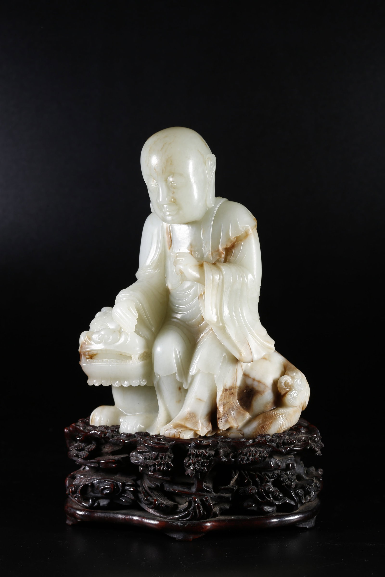 A HETIAN JADE STATUE OF ARHAT TAMING TIGER (1 of 10)