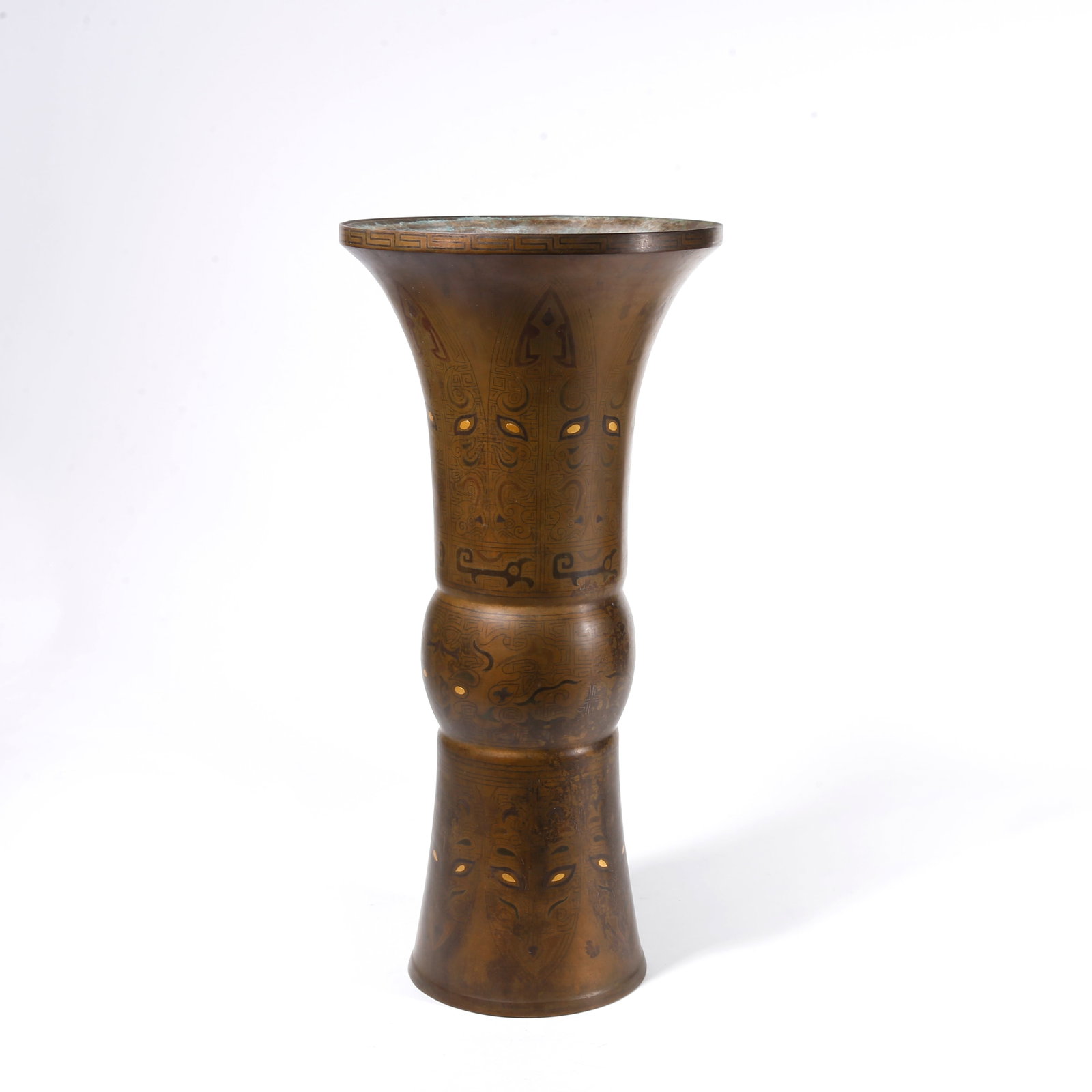 A BRONZE GU FLOWER VASE: Bronze Gu Flower Vase