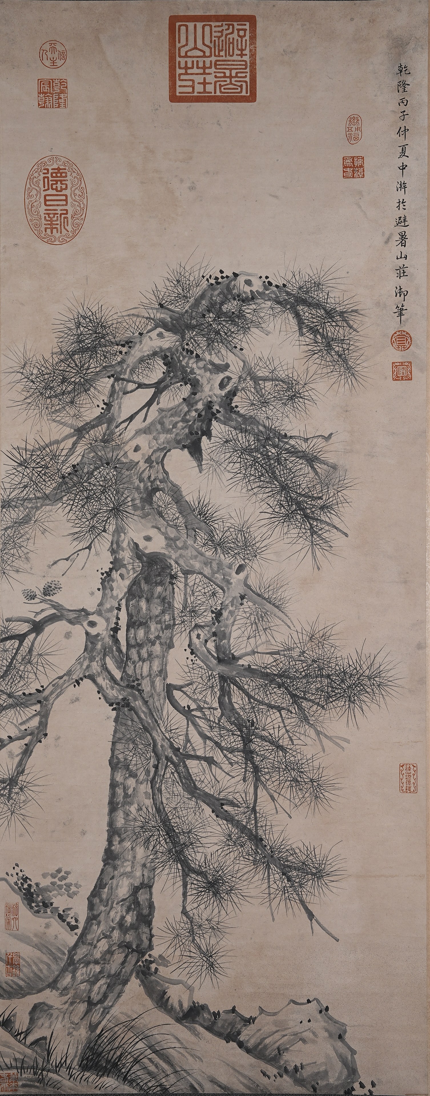 A ANCIENT PINE PAINTING IMPERIAL BRUSHWORK OF EMPEROR QIANLONG.乾隆: Ancient Pine Painting Imperial Brushwork of Emperor Qianlong.乾隆