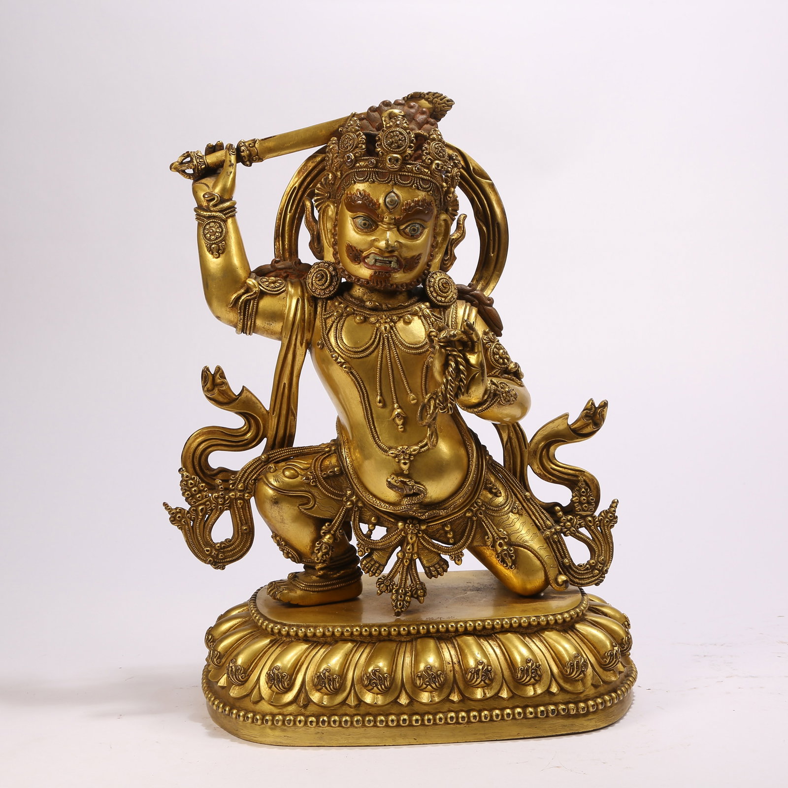 A GILT BRONZE VAJRA-HAND BODHISATTVA: Gilt bronze Vajra-hand Bodhisattva