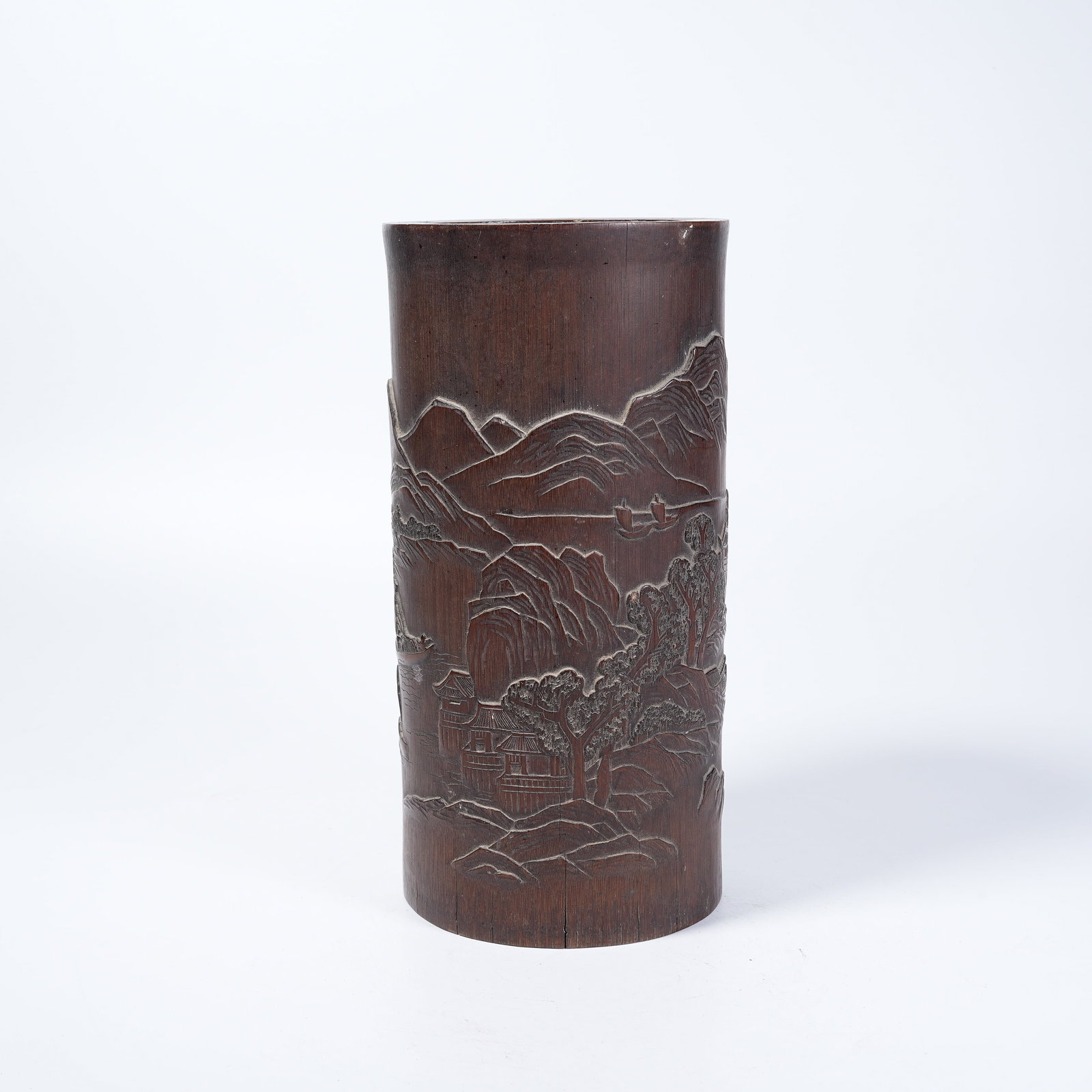 A BAMBOO BRUSH POT CARVED WITH LANDSCAPES AND PAVILIONS (1 of 9)