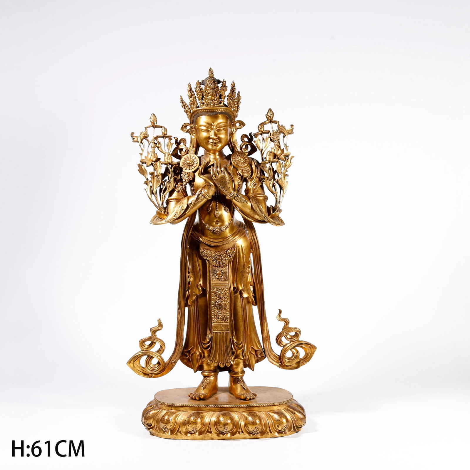 A GILDED BRONZE STATUE OF MAITREYA BUDDHA: Gilded Bronze Statue of Maitreya Buddha