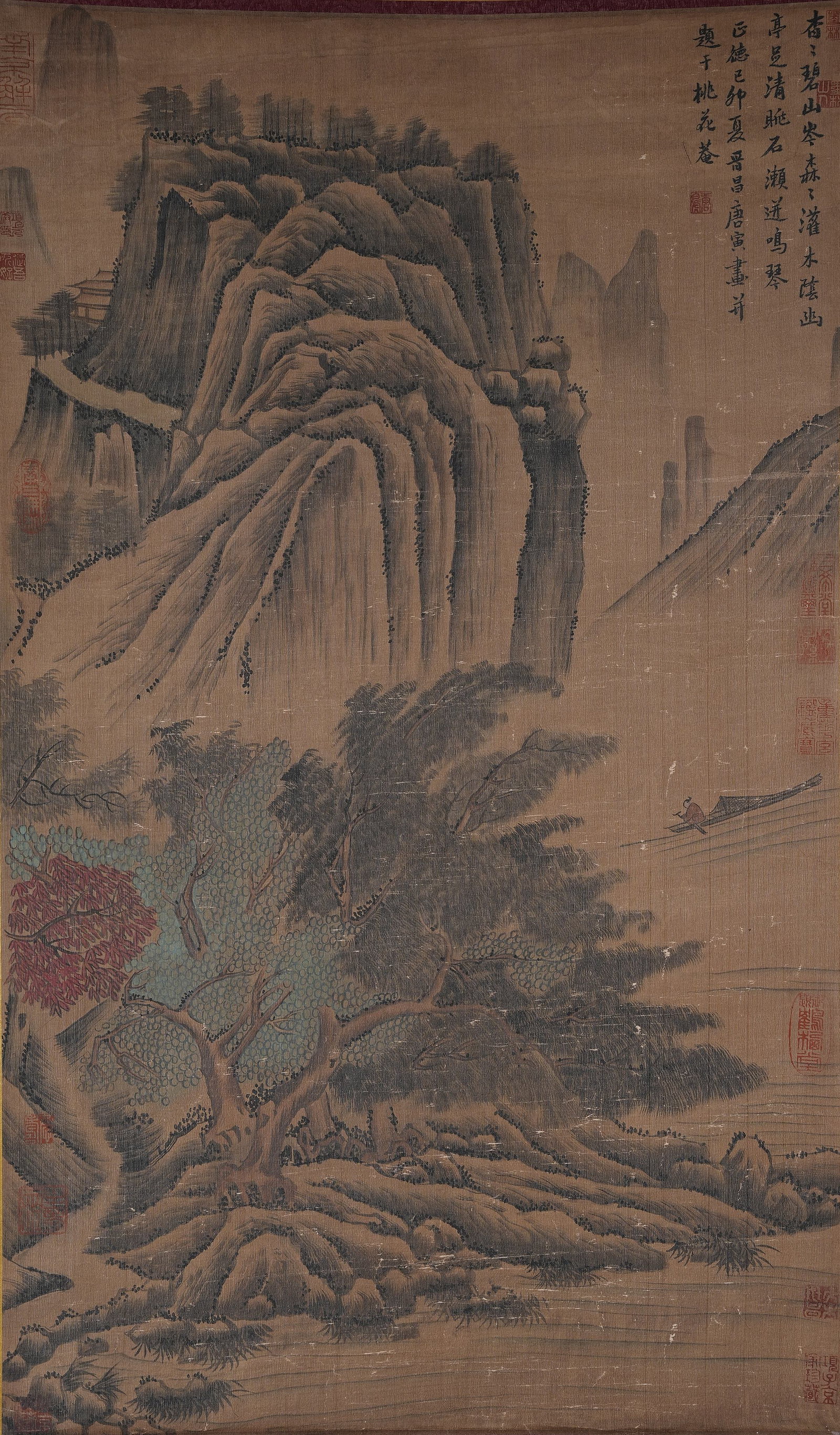 A LANDSCAPE PAINTING ON SILK BY TANG YIN.唐寅: Landscape Painting on Silk by Tang Yin.唐寅