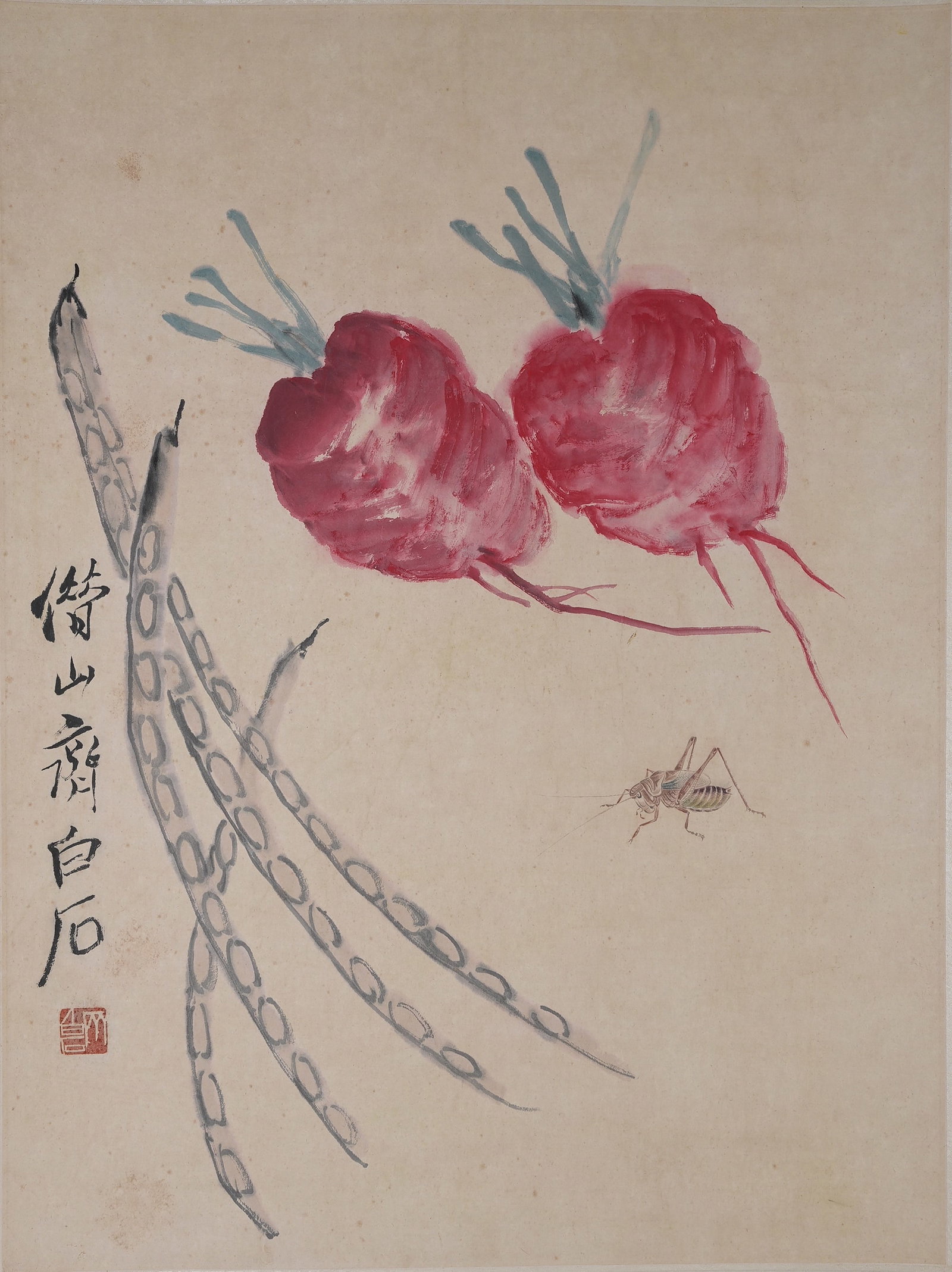 A FRUIT PAINTING ON PAPER BY QI BAISHI.齊白石: Fruit Painting on Paper by Qi Baishi.齊白石