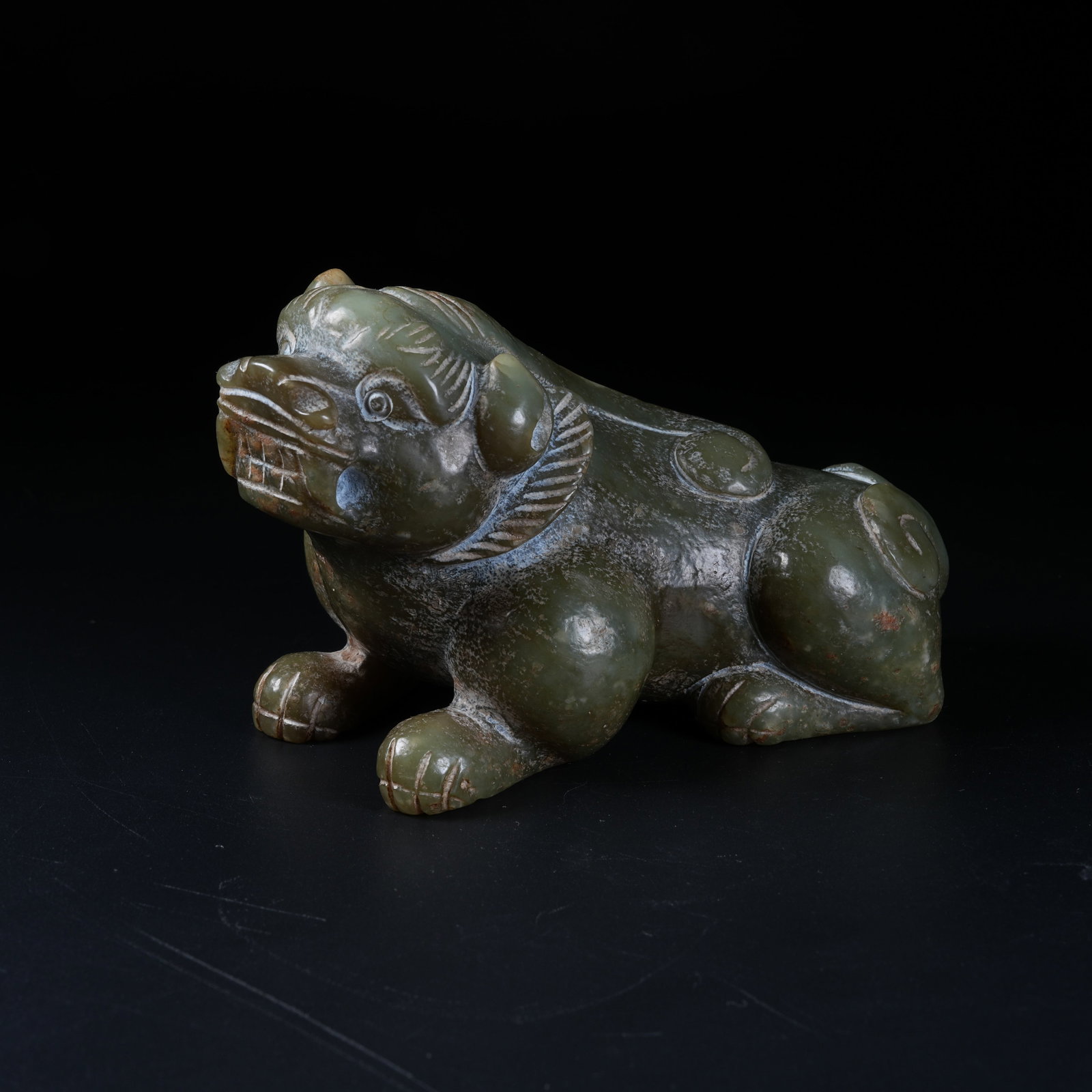 A ANCIENT JADE AUSPICIOUS BEAST ORNAMENT: Ancient Jade Auspicious Beast Ornament