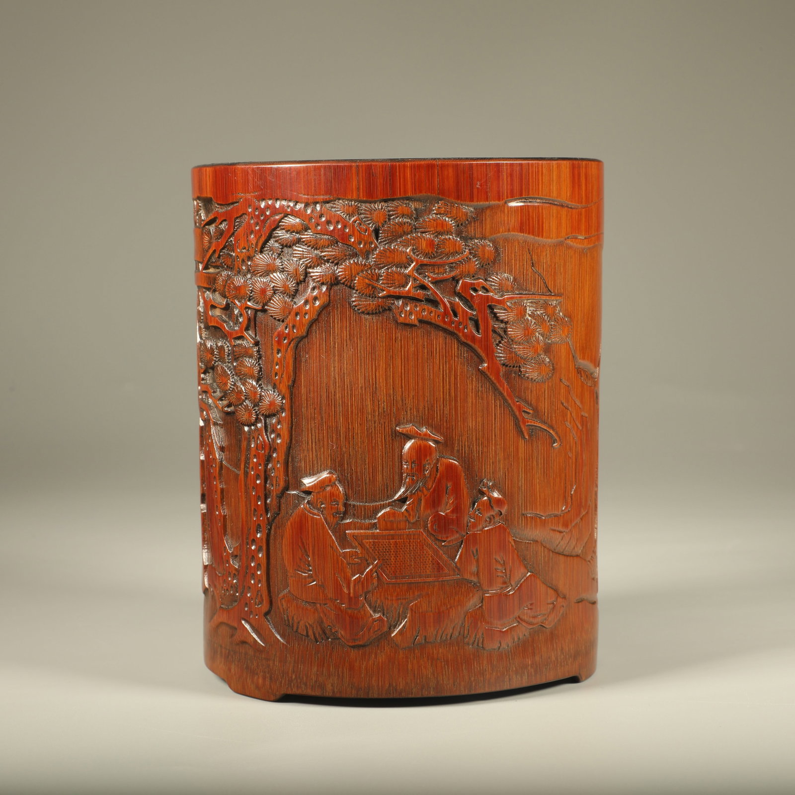 A BAMBOO CARVED BRUSH POT WITH GO GAME SCENE (1 of 6)