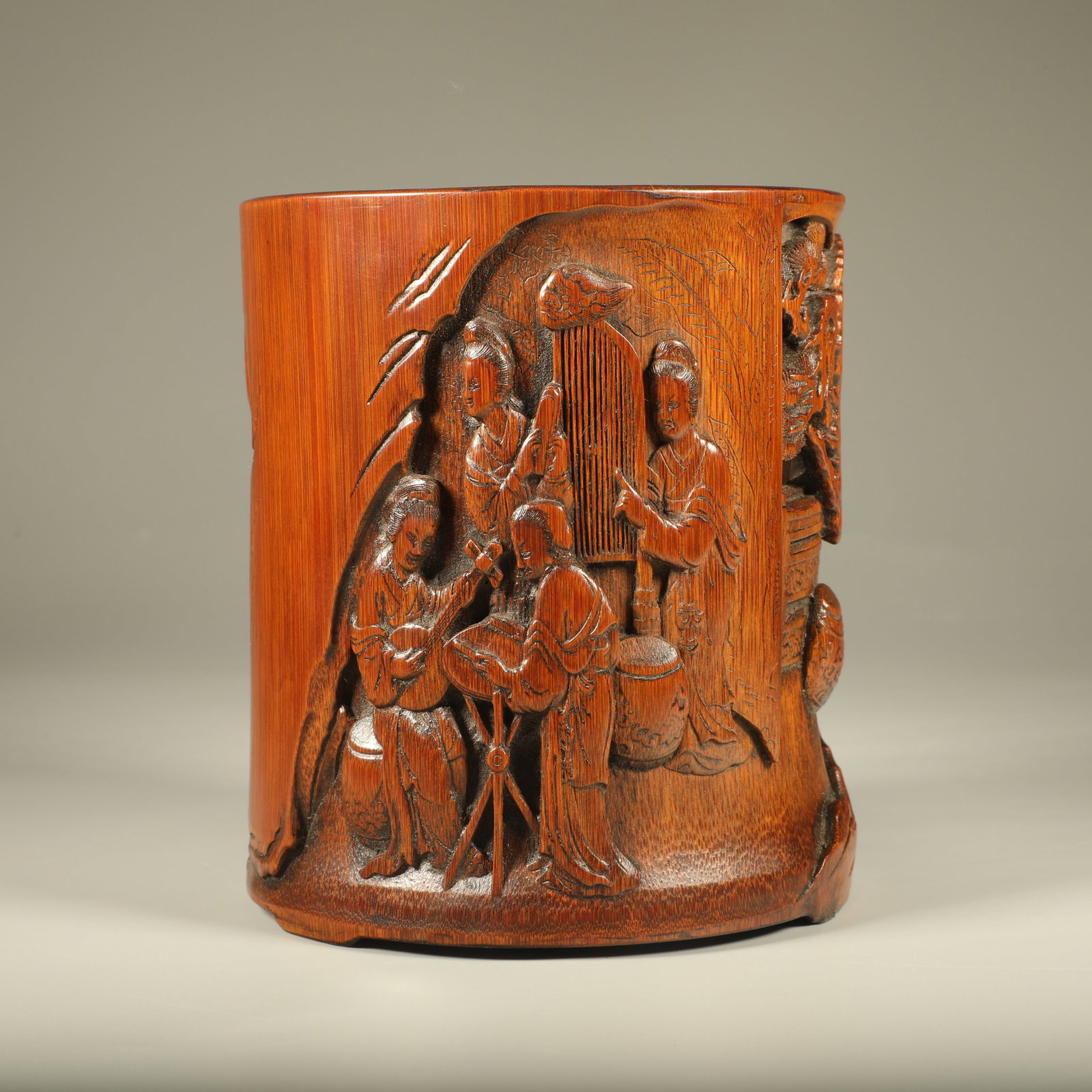 A BAMBOO CARVED BRUSH POT WITH NIGHT BANQUET SCENE (1 of 6)