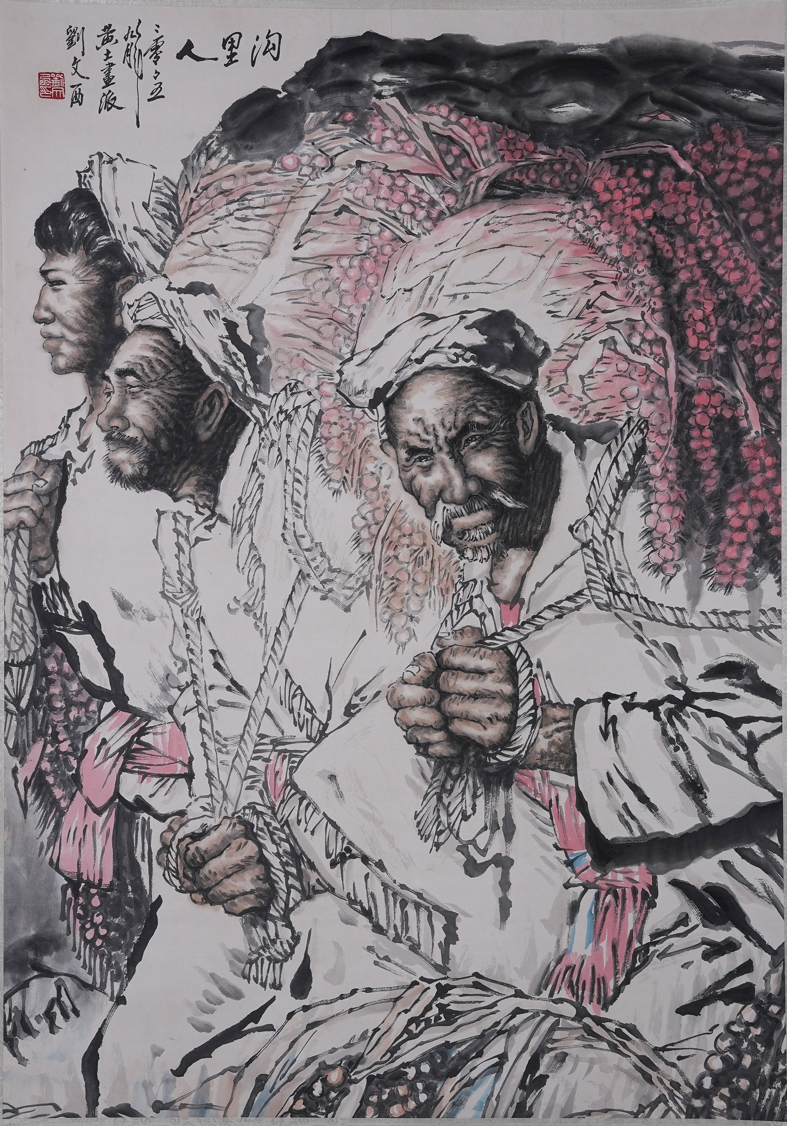 A NARRATIVE FIGURE PAINTING ON PAPER BY LIU WENXI.劉文西: Narrative Figure Painting on Paper by Liu Wenxi.劉文西