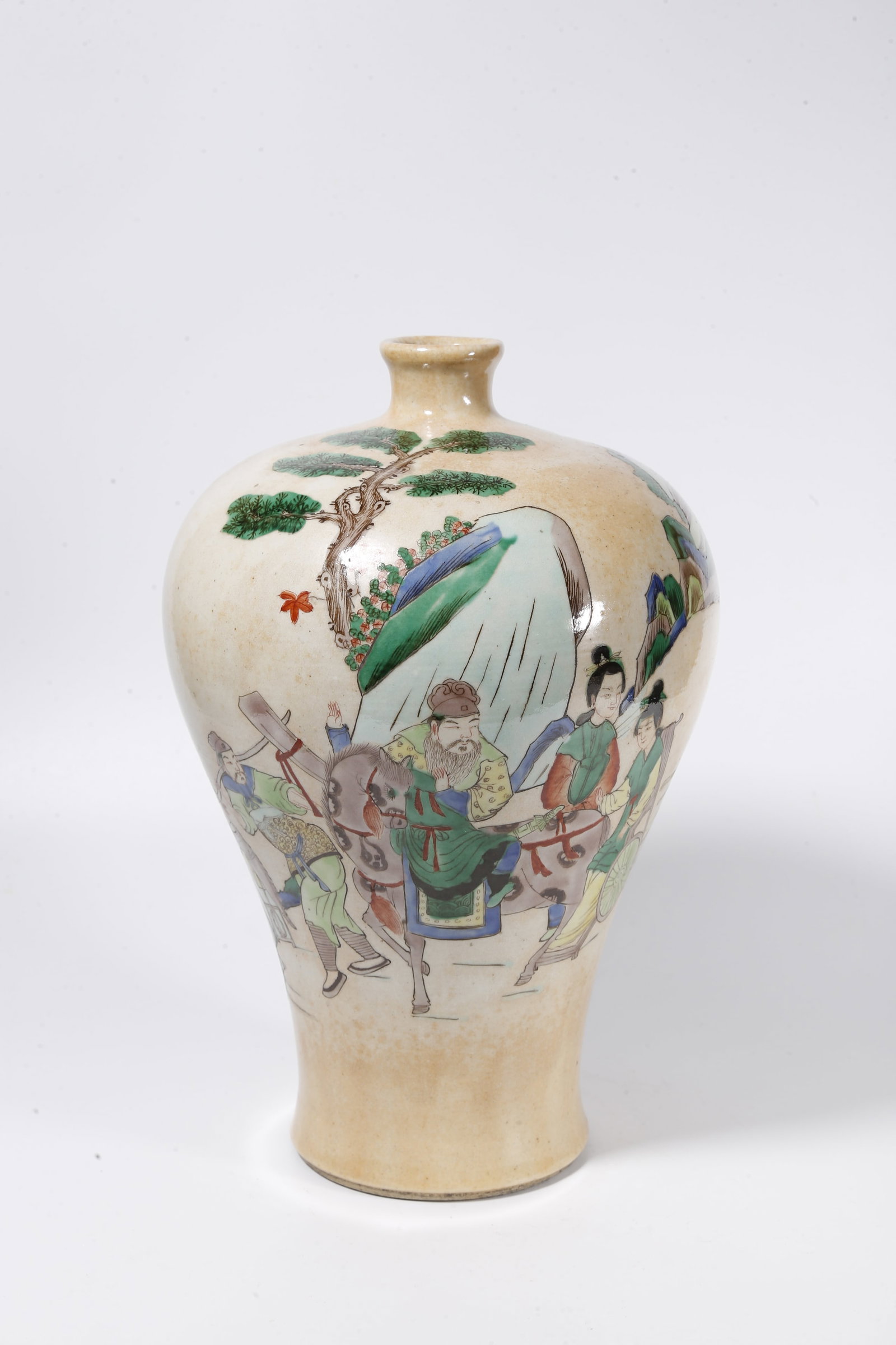 A FAMILLE ROSE PRUNUS VASE WITH FIGURE STORY PATTERN: Famille Rose Prunus Vase with Figure Story Pattern