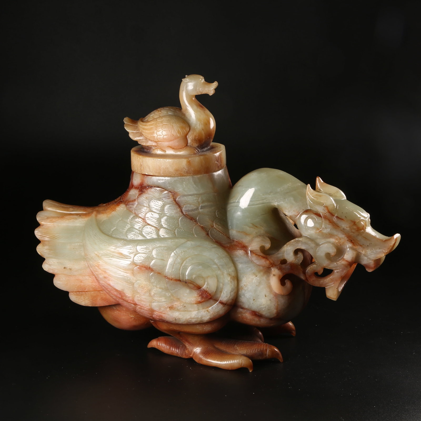 A ARCHAIC JADE PHOENIX-SHAPED INCENSE BURNER: Archaic jade phoenix-shaped incense burner