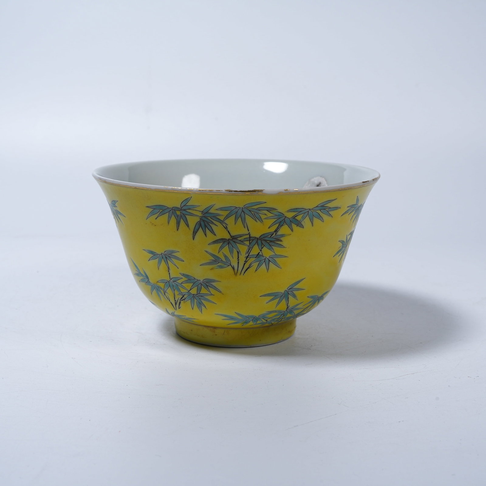 A YELLOW GROUND FAMILLE ROSE BAMBOO LEAF-SHAPED BOWL (1 of 9)