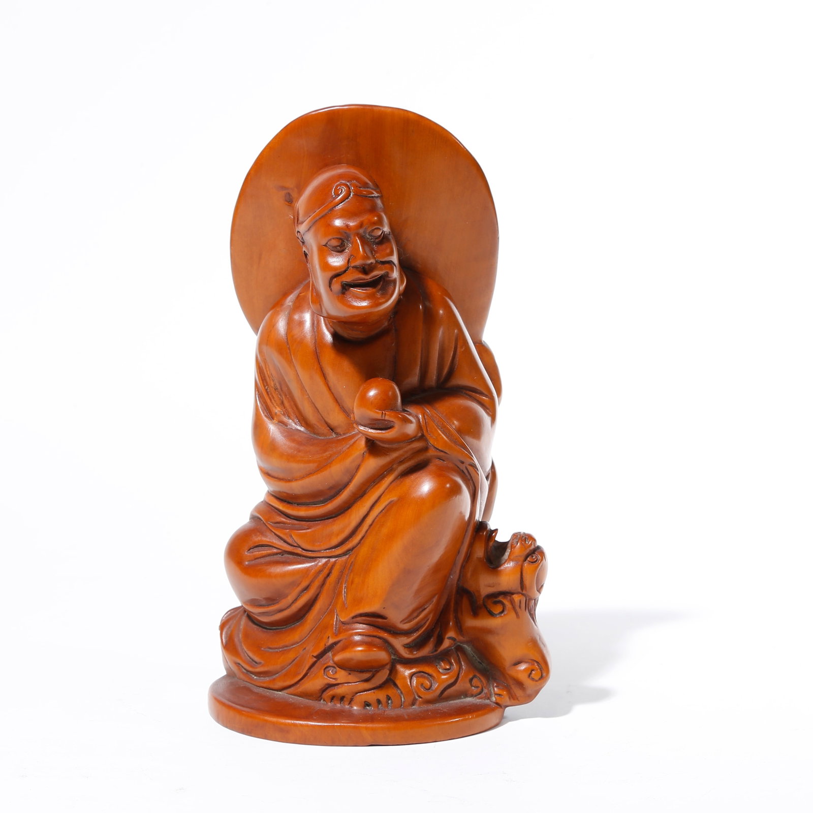 A BOXWOOD CARVED ARHAT STATUE (1 of 9)
