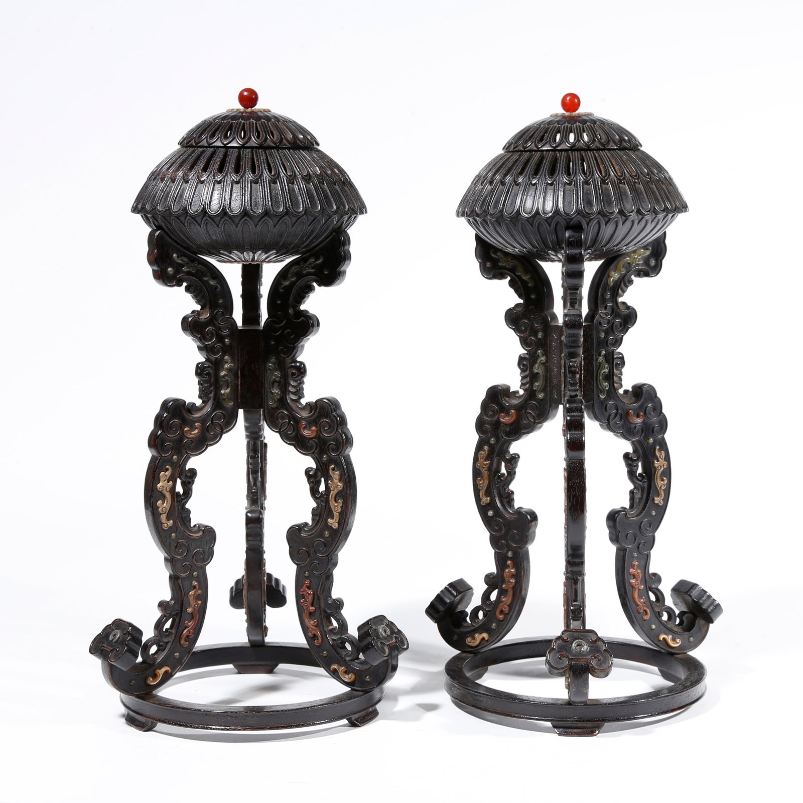 A RED SANDALWOOD CARVED INCENSE BURNER (1 of 10)