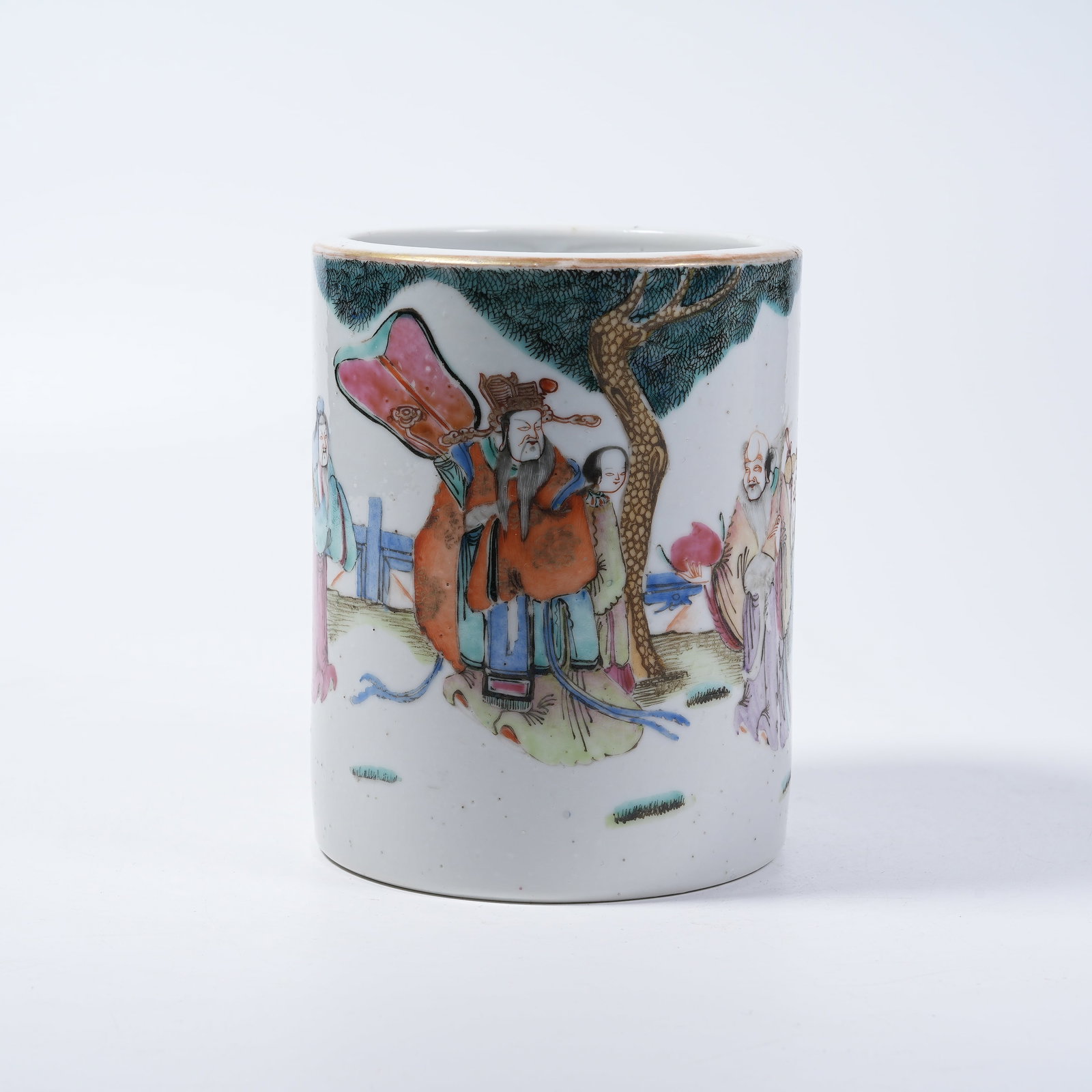 A BRUSH POT WITH FAMILLE ROSE NARRATIVE FIGURE PATTERN (1 of 9)