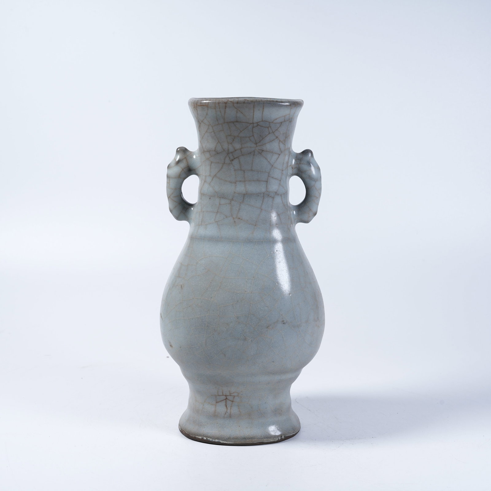 A TWO-EARED VASE OF GUAN KILN: Two-Eared Vase of Guan Kiln