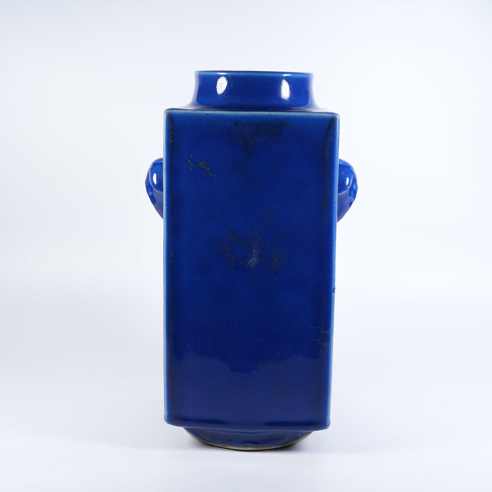 A SACRIFICIAL BLUE GLAZE CONG-SHAPED VASE WITH ELEPHANT EARS (1 of 9)
