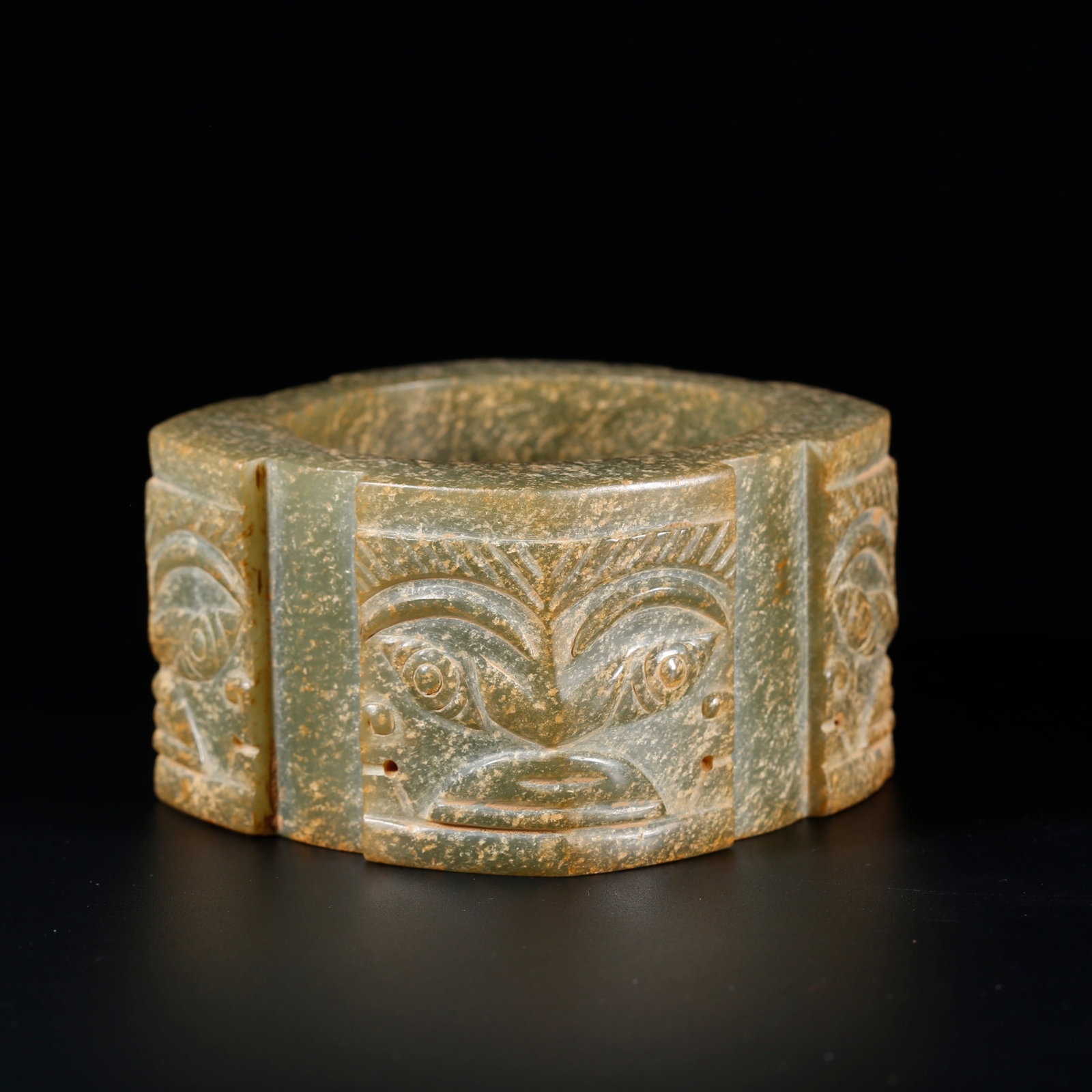 A ANCIENT JADE CONG CARVED WITH BEAST MASK PATTERNS (1 of 9)