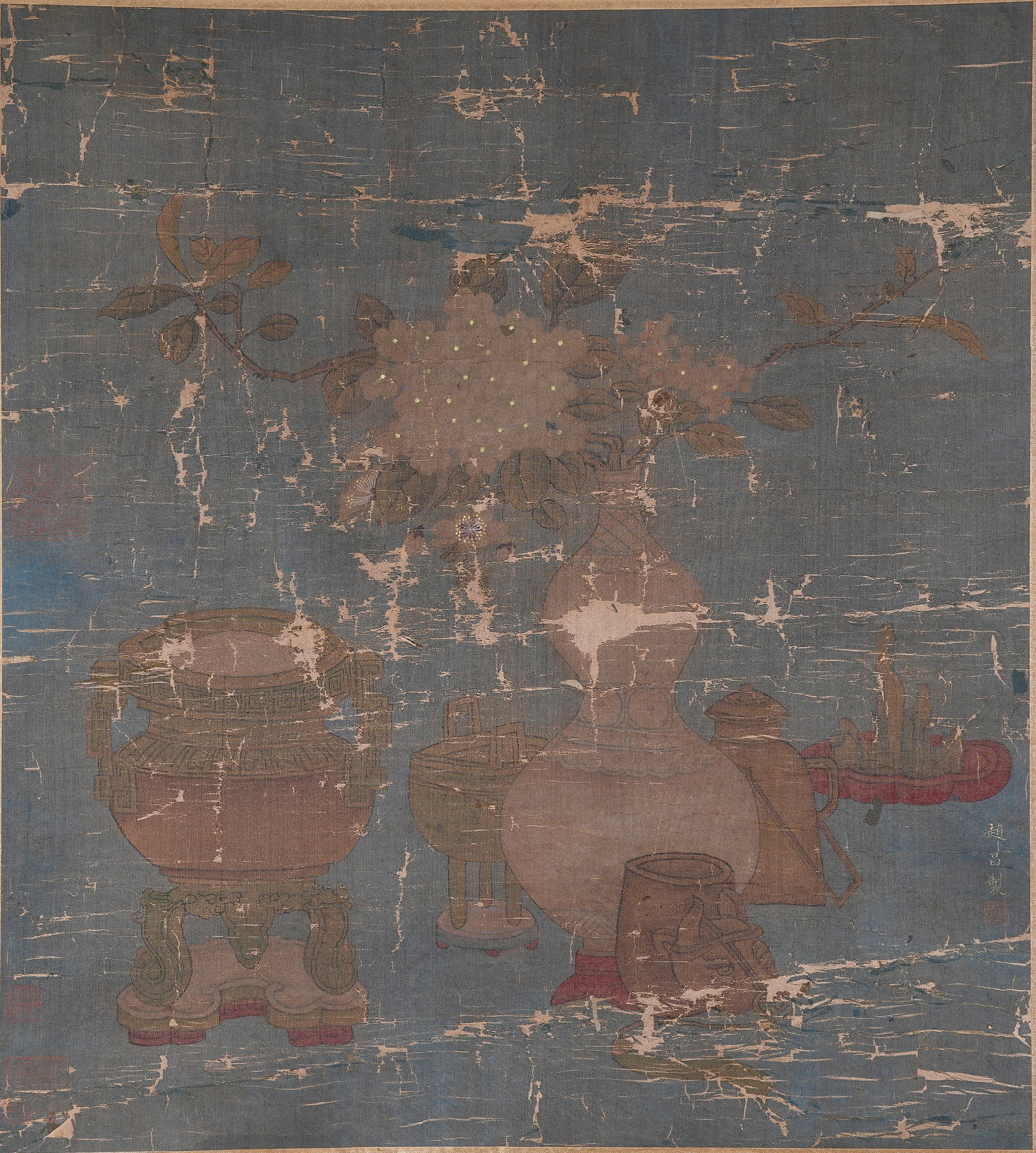A STILL LIFE OFFERING PAINTING ON SILK BY ZHAO CHANG.趙昌: Still Life Offering Painting on Silk by Zhao Chang.趙昌