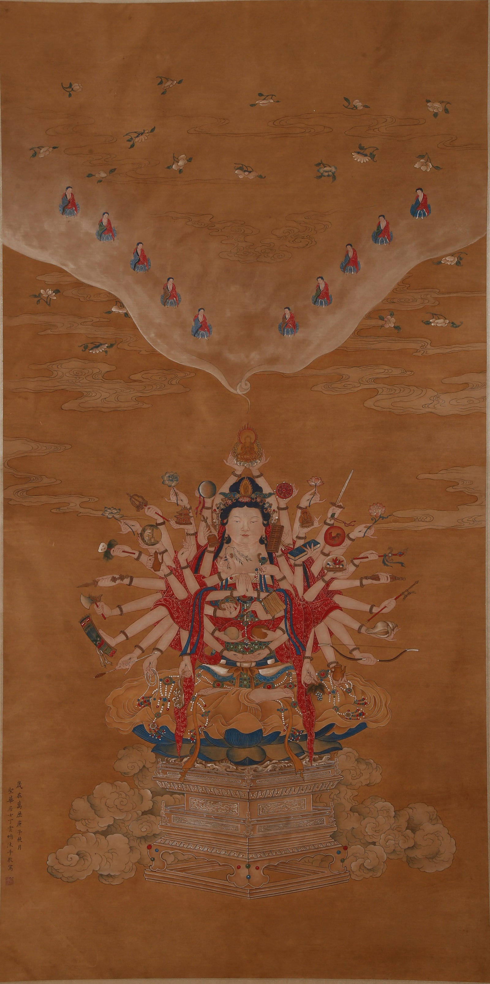 A CUNDI BUDDHA MOTHER PAINTING ON SILK BY DING YUNPENG.丁雲鵬: Cundi Buddha Mother Painting on Silk by Ding Yunpeng.丁雲鵬