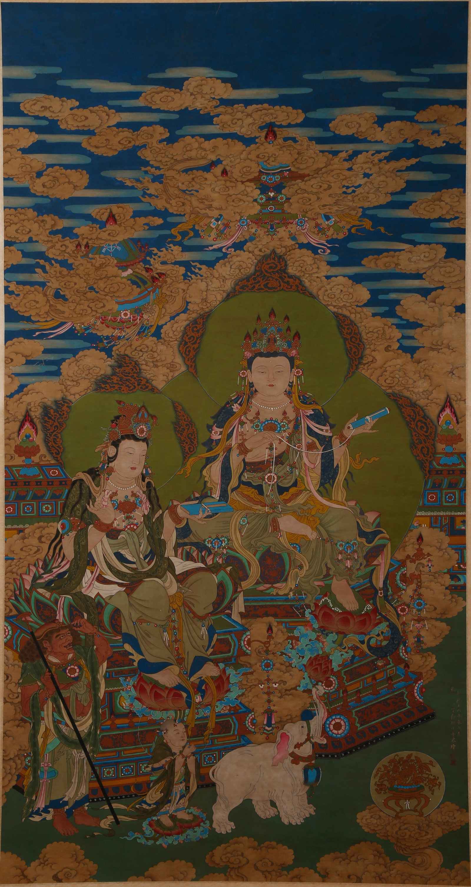 A BODHISATTVA PAINTING ON SILK BY DING GUANPENG.丁觀鵬: Bodhisattva Painting on Silk by Ding Guanpeng.丁觀鵬