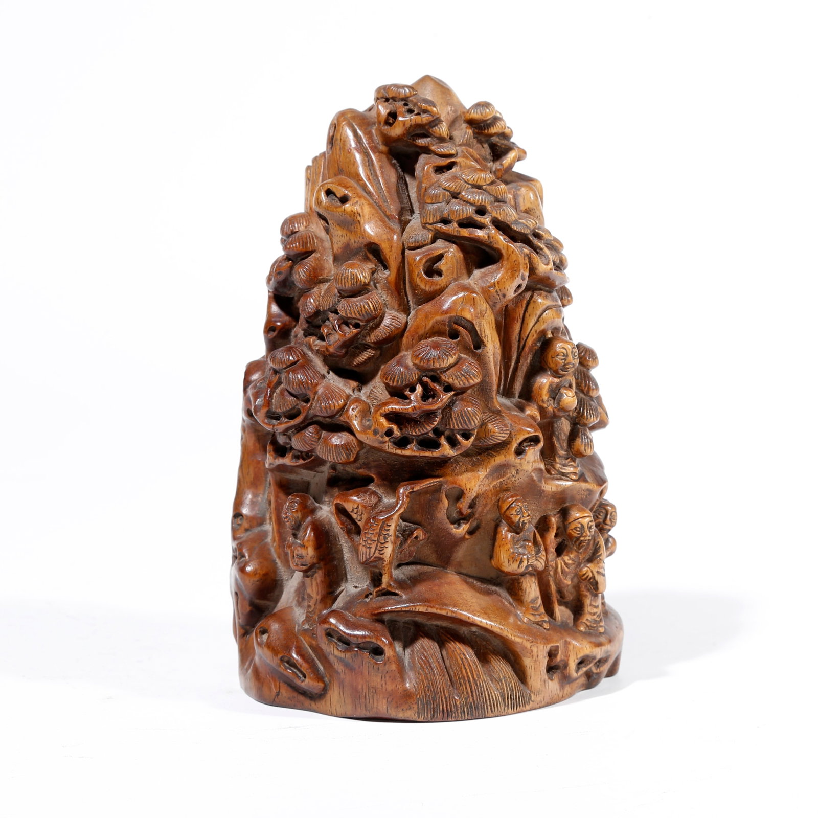 A HUANGHUALI WOOD CARVED FIGURE AND MOUNTAIN ORNAMENT: Huanghuali Wood Carved Figure and Mountain Ornament
