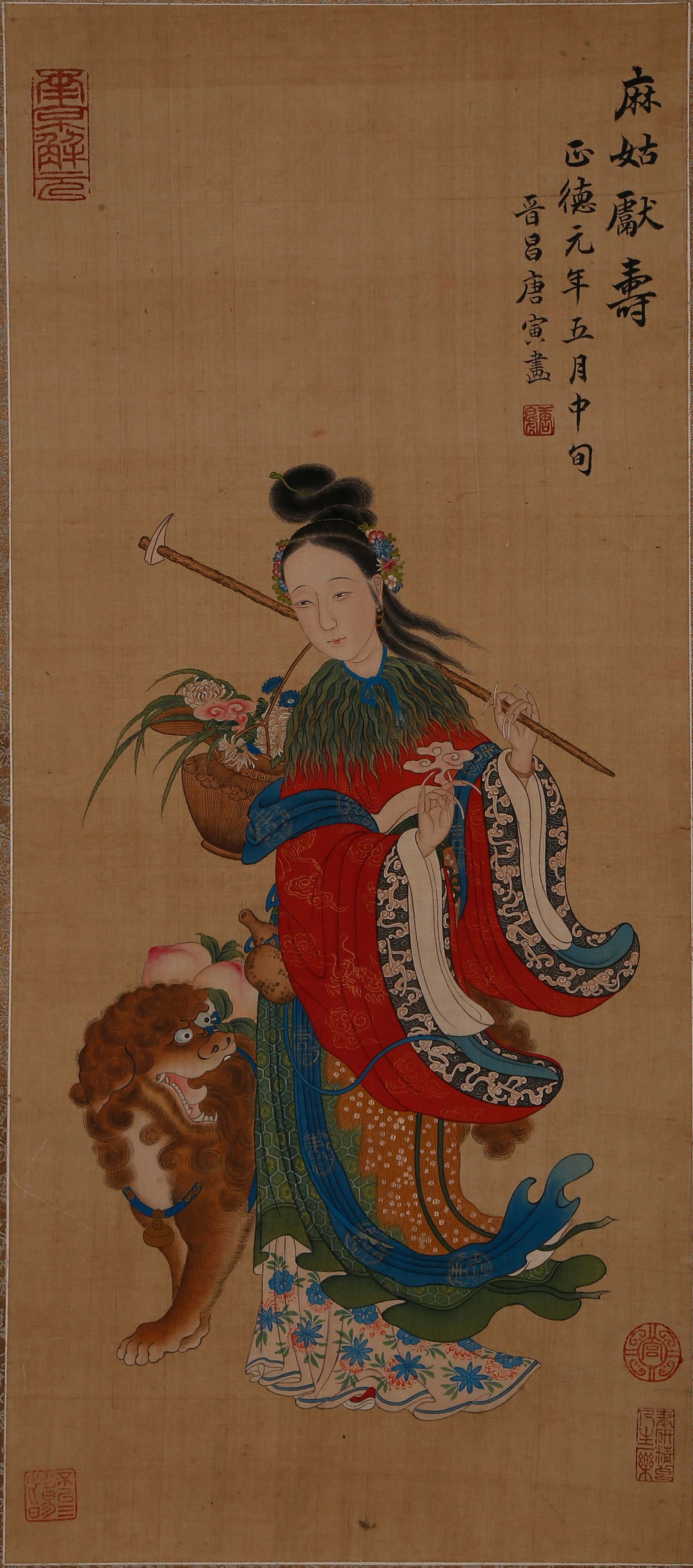 A MOUNTED UNFRAMED FIGURE PAINTING ON SILK BY TANG YIN.唐寅: Mounted Unframed Figure Painting on Silk by Tang Yin.唐寅