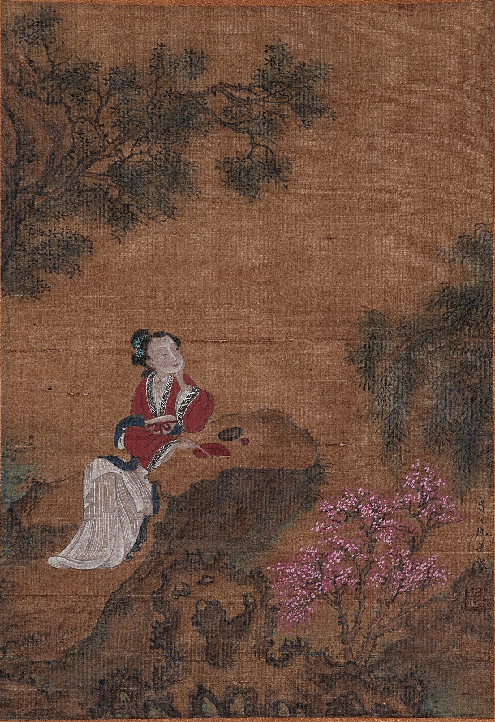 A BEAUTY PAINTING ON SILK BY QIU YING.仇英: Beauty Painting on Silk by Qiu Ying.仇英