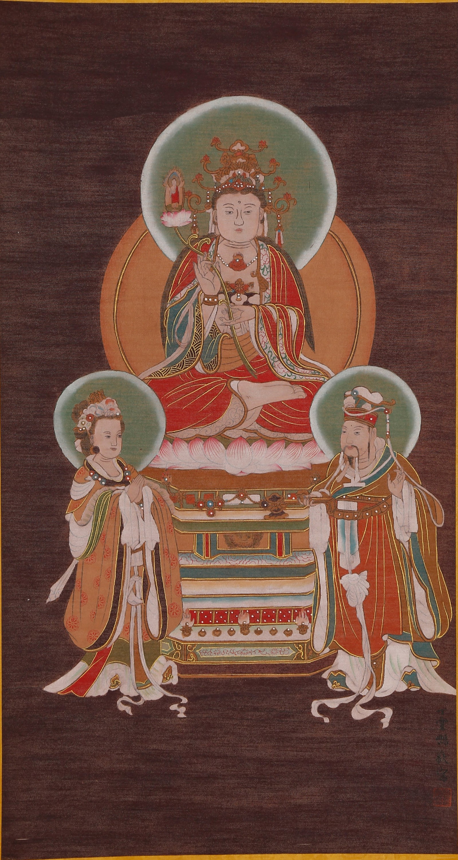 A BUDDHA PAINTING ON SILK BY DING YUNPENG.丁雲鵬: Buddha Painting on Silk by Ding Yunpeng.丁雲鵬