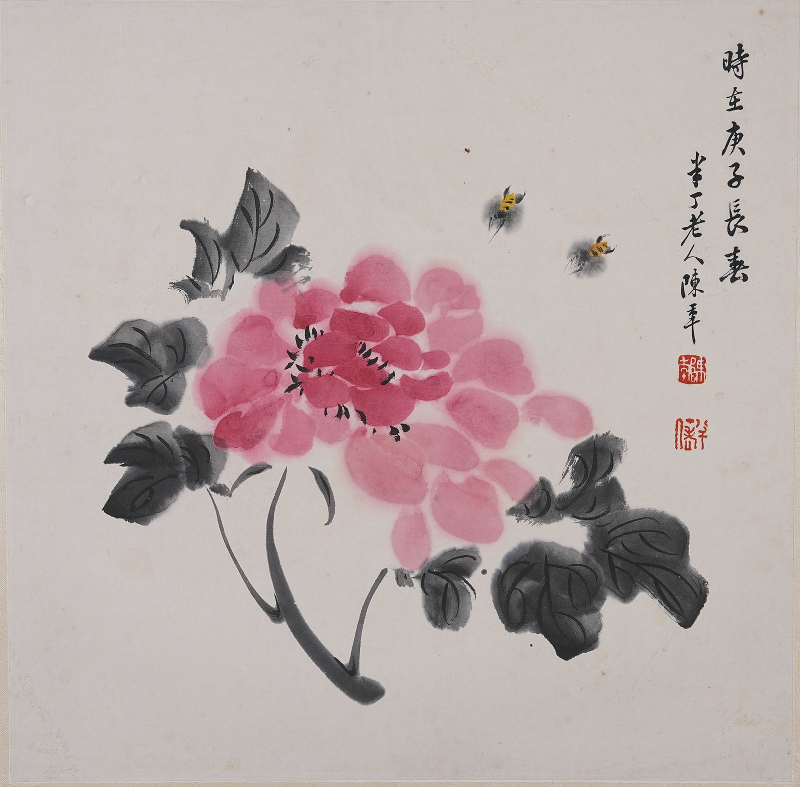 A FLOWER AND INSECT PURIFICATION HEART PAINTING ON PAPER BY CHEN BANDING.陳半丁 (1 of 9)