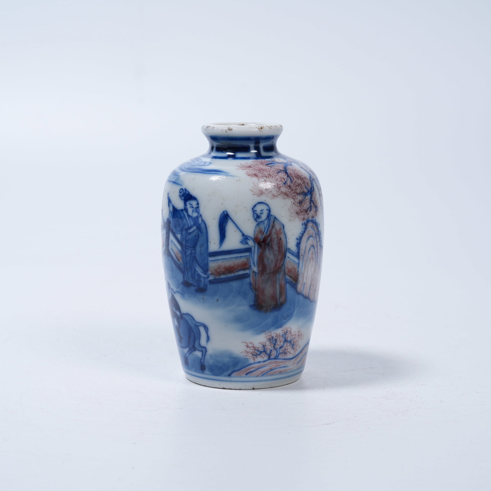 A BLUE AND WHITE UNDERGLAZE RED JAR WITH NARRATIVE FIGURE SCENES (1 of 9)
