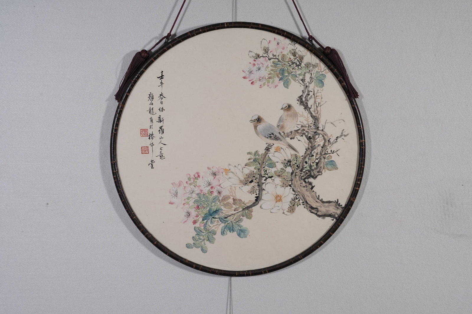 A FRAMED FLOWER-AND-BIRD PAINTING ON PAPER BY YAN BOLONG.顏伯龍: Framed Flower-and-Bird Painting on Paper by Yan Bolong.顏伯龍