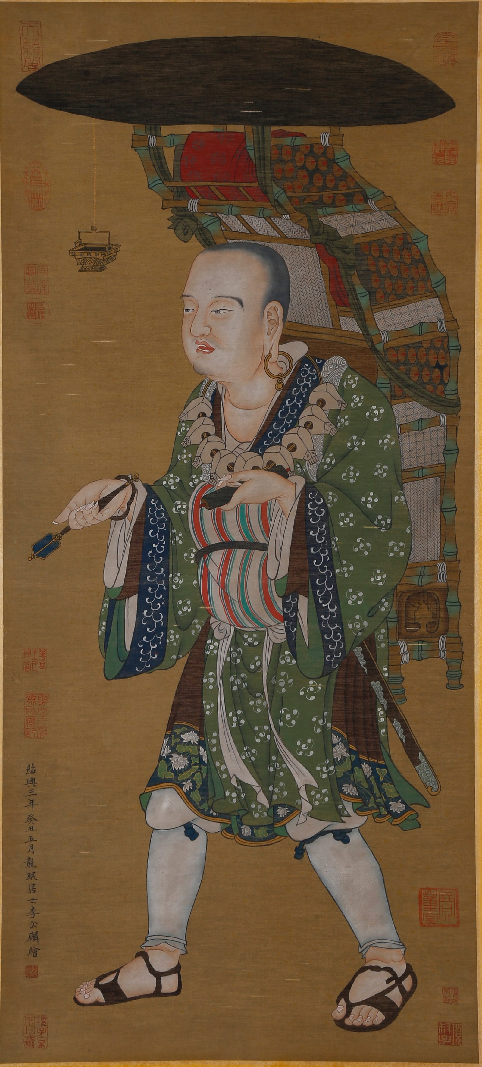 A FIGURE PAINTING ON SILK BY LI GONGLIN.李公麟: Figure Painting on Silk by Li Gonglin.李公麟