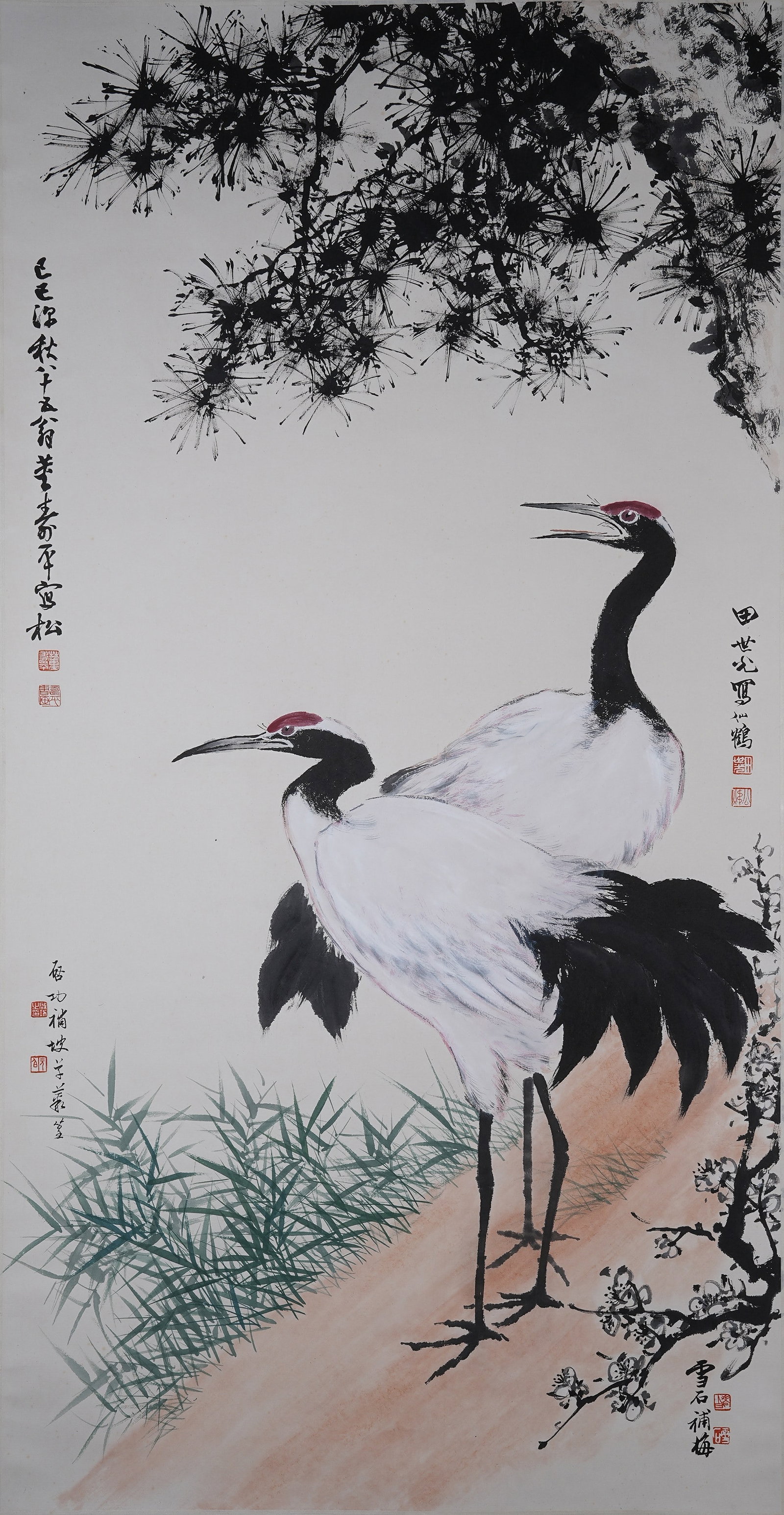 A PINE AND CRANES FOR LONGEVITY PAINTING ON PAPER BY DONG SHOUPING.董壽平 (1 of 11)