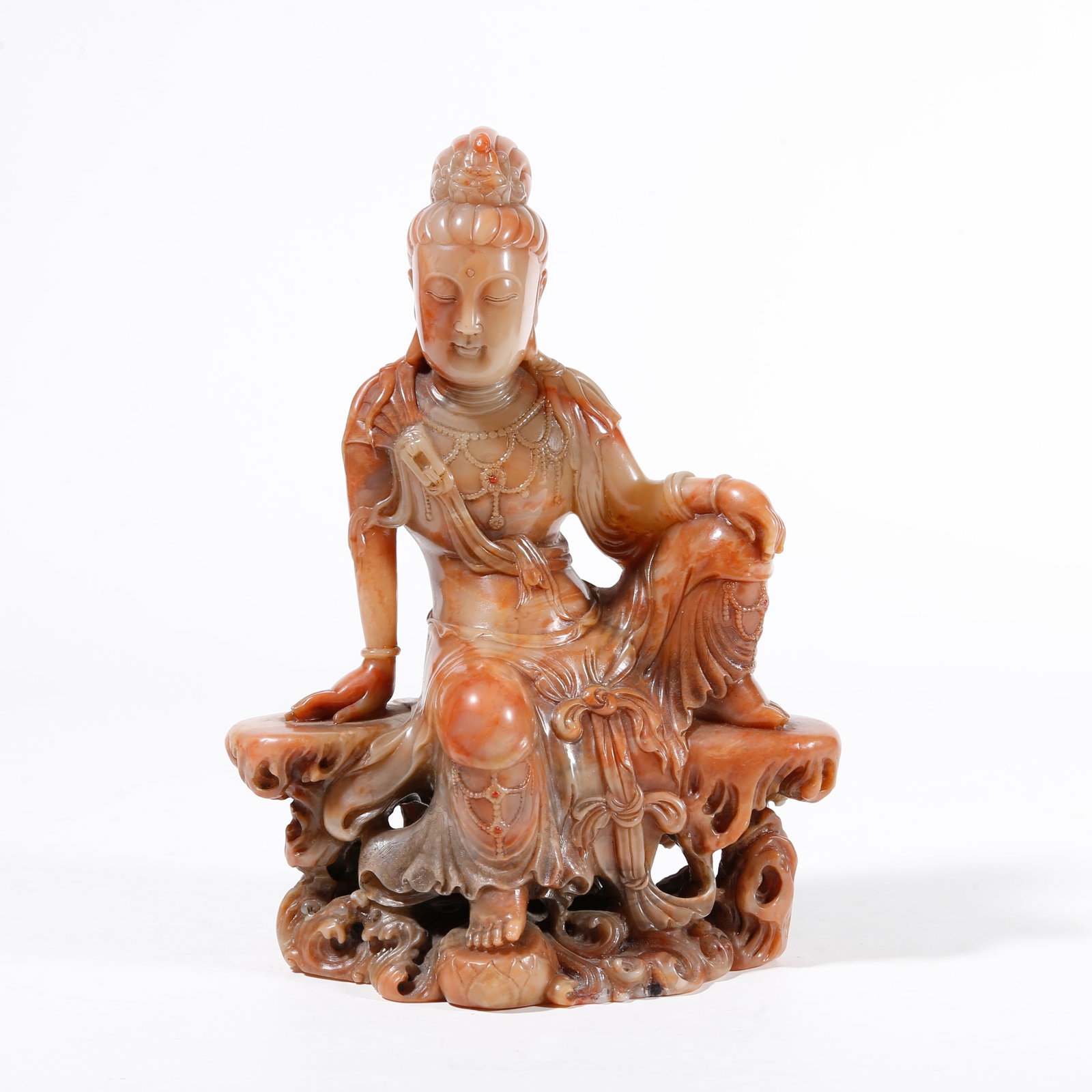 A SHOUSHAN STONE CARVED STATUE OF SERENE GUANYIN (1 of 9)