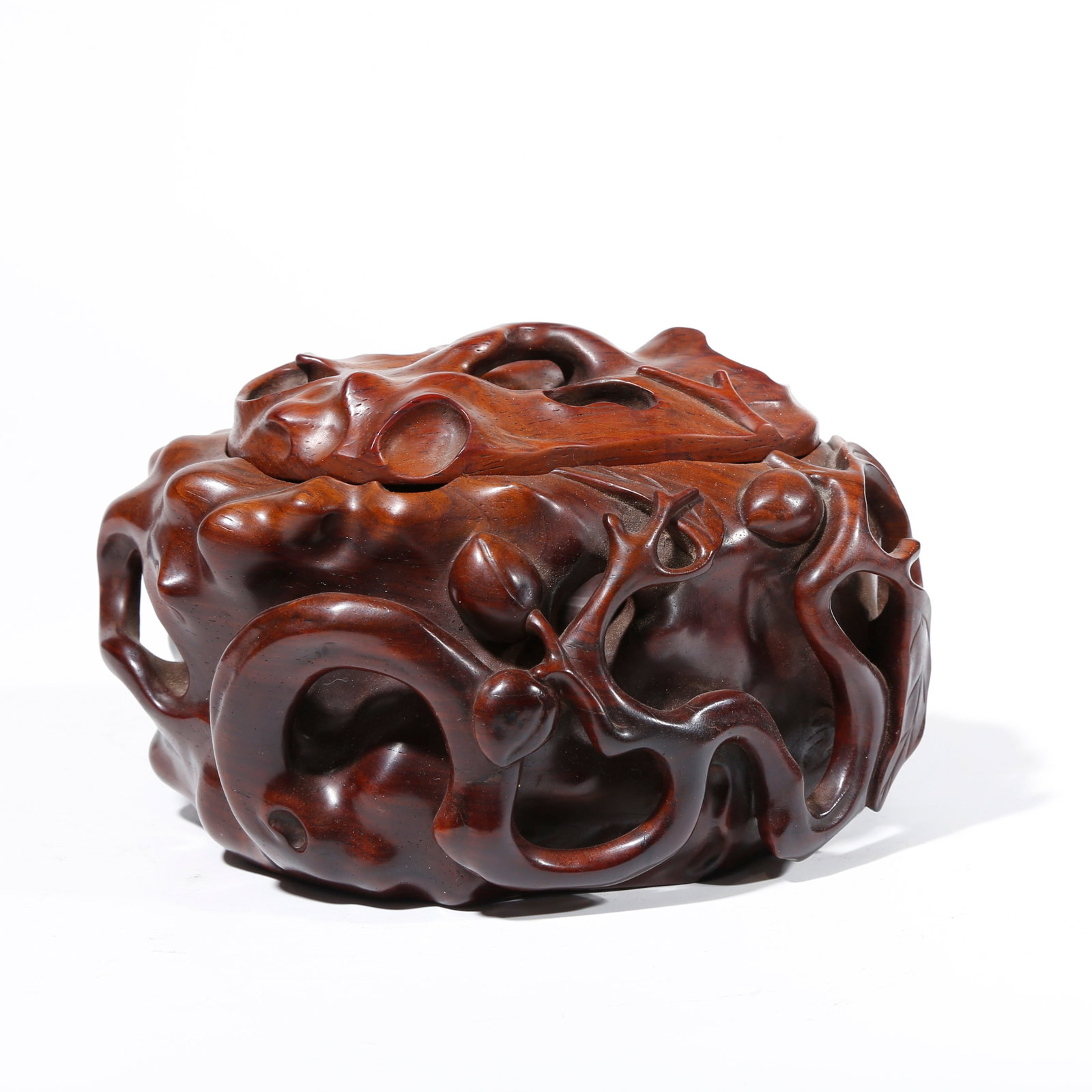 A HUANGHUALI WOOD CARVED INCENSE BURNER: Huanghuali Wood Carved Incense Burner