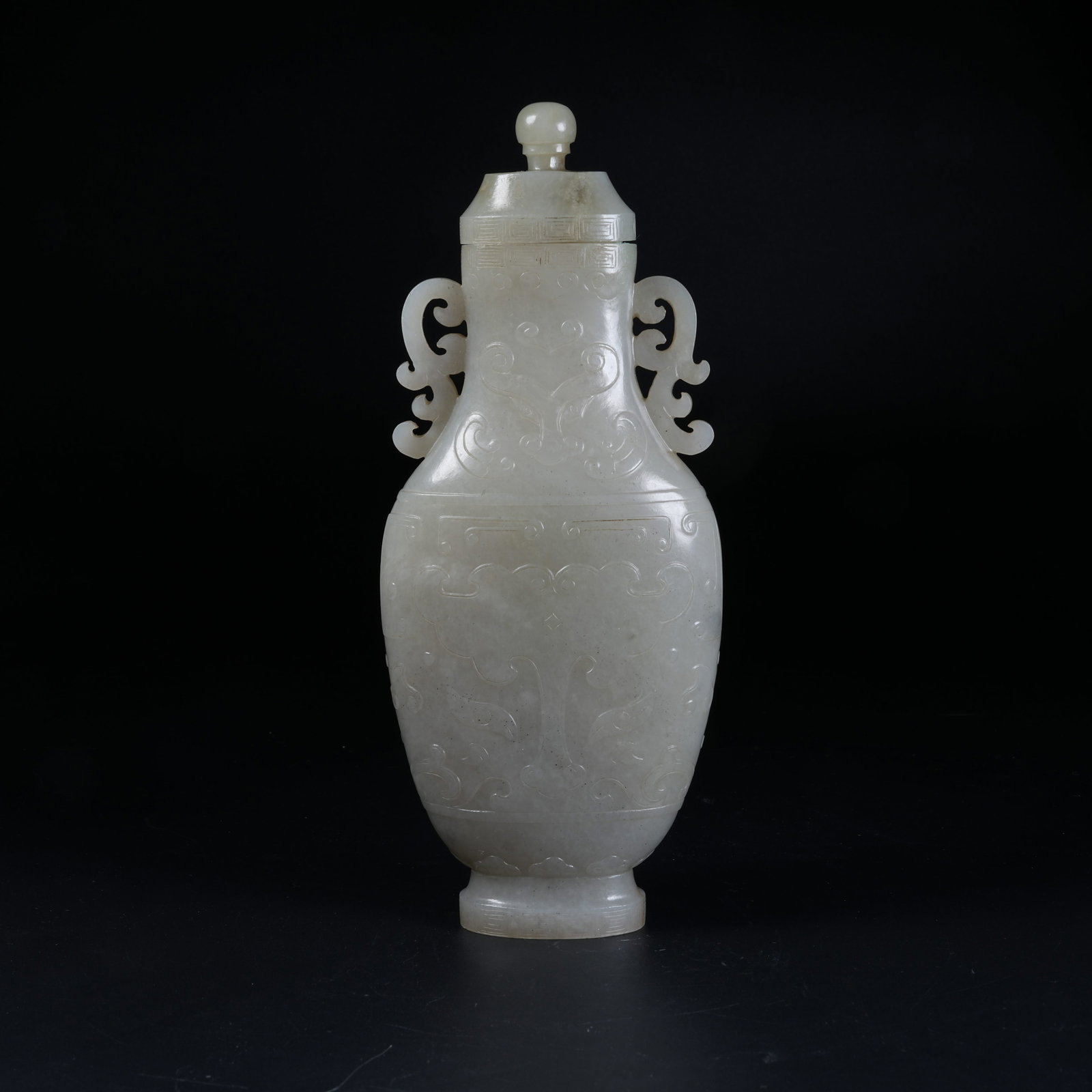A HETIAN JADE COVERED VASE WITH DOUBLE EARS AND BEAST MASK PATTERNS (1 of 10)
