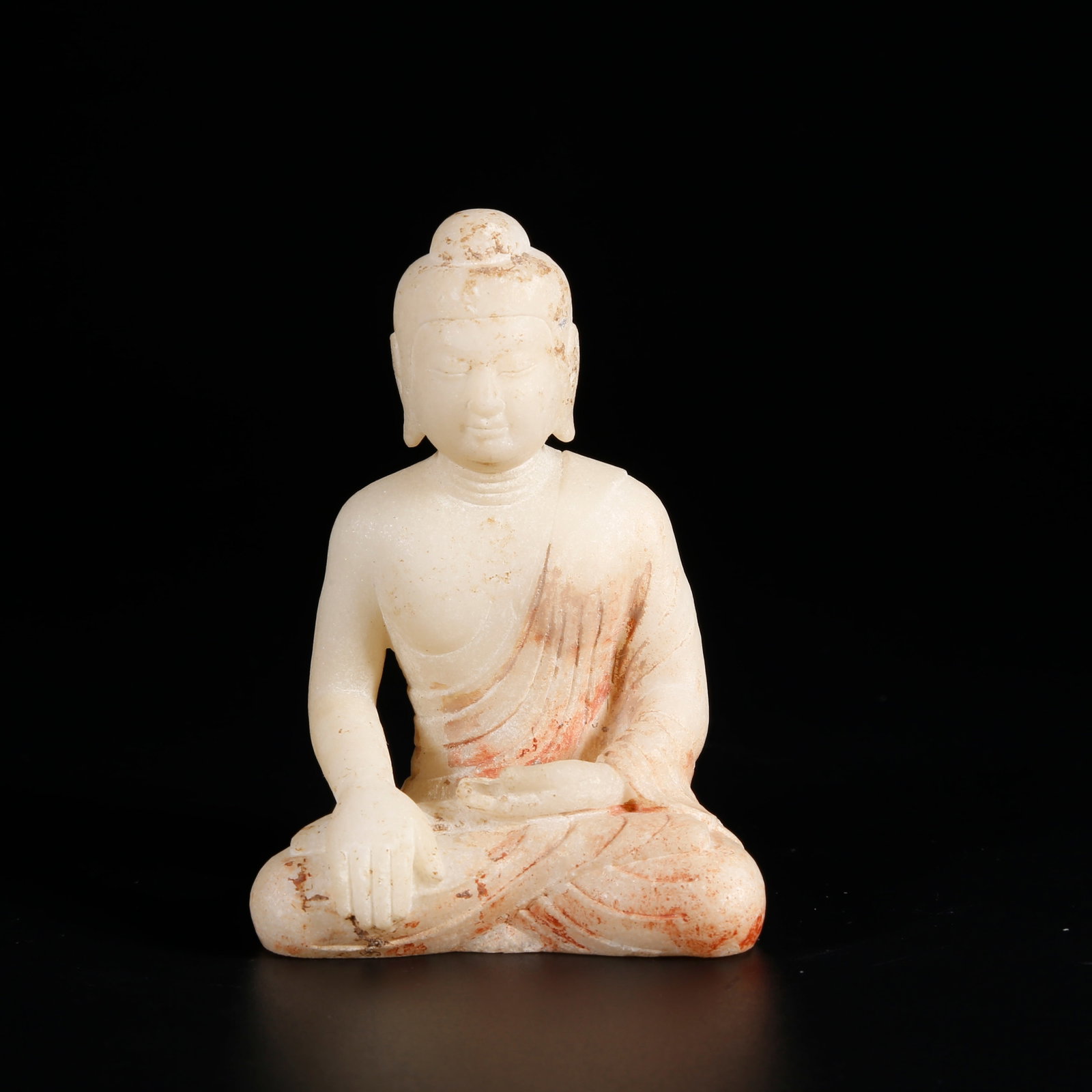 A WHITE MARBLE CARVED SHAKYAMUNI STATUE (1 of 9)