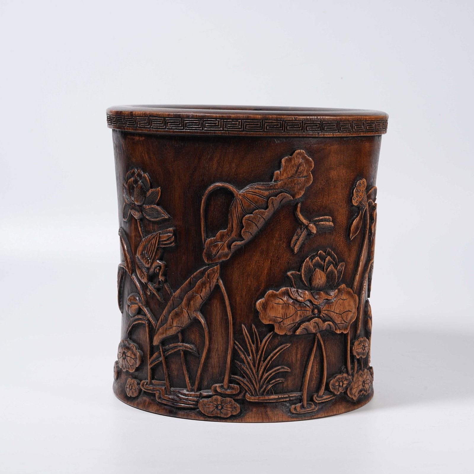 A HUANGHUALI BRUSH POT WITH LOTUS POND SCENERY PATTERNS (1 of 10)