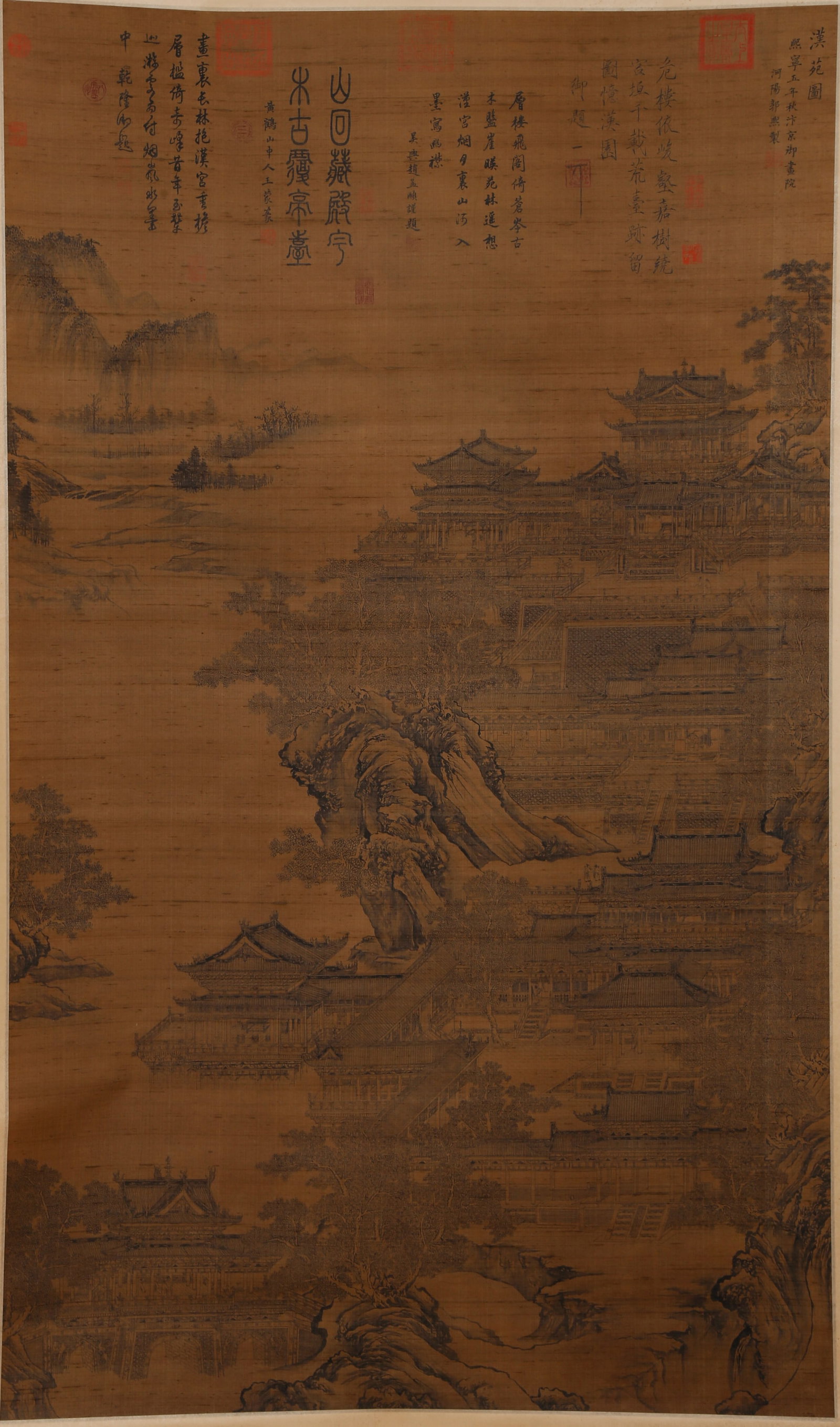 A LANDSCAPE AND PAVILION PAINTING ON SILK BY GUO XI.郭熙 (1 of 9)