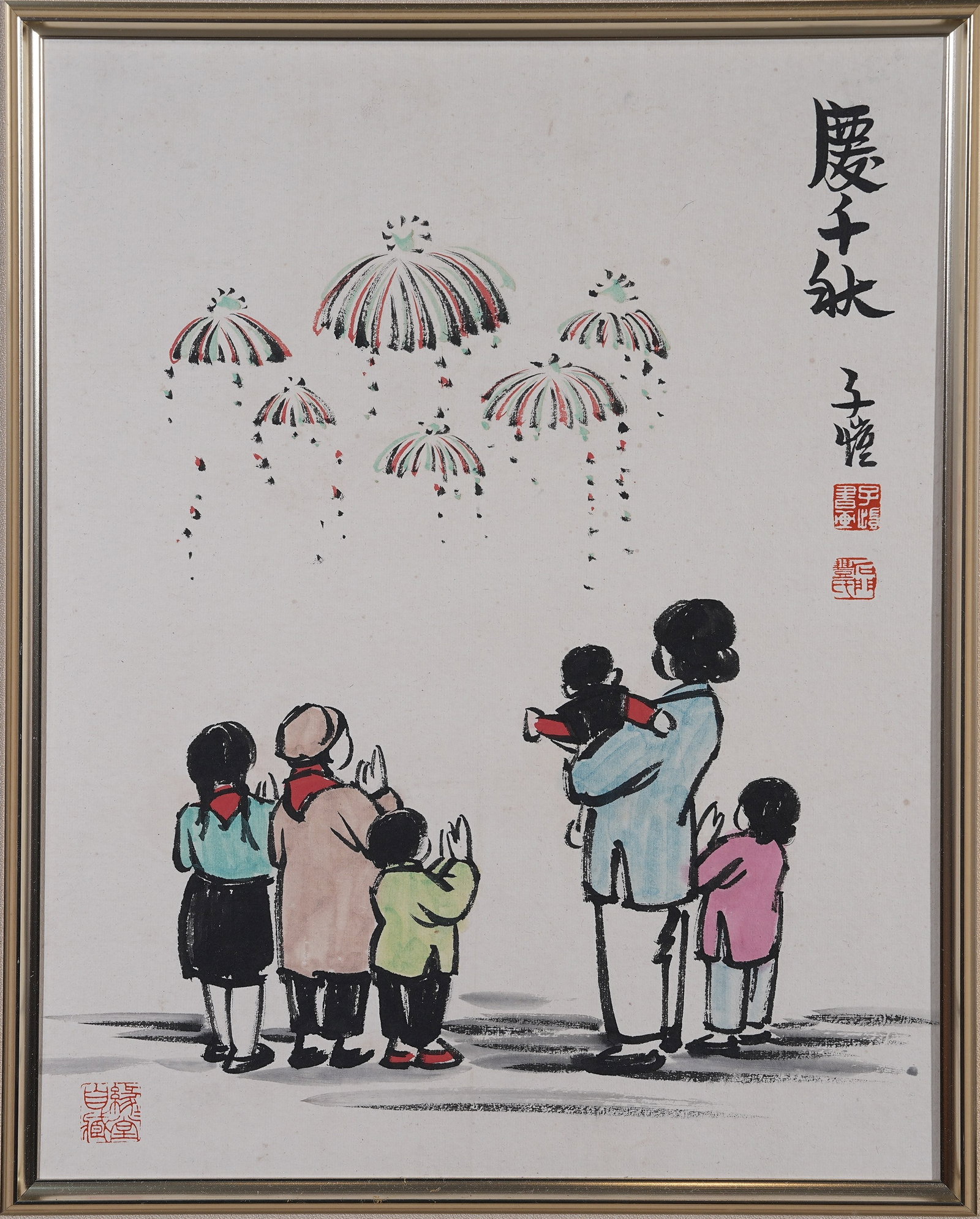 A FRAMED NARRATIVE FIGURE PAINTING ON PAPER BY FENG ZIKAI.豐子愷 (1 of 8)