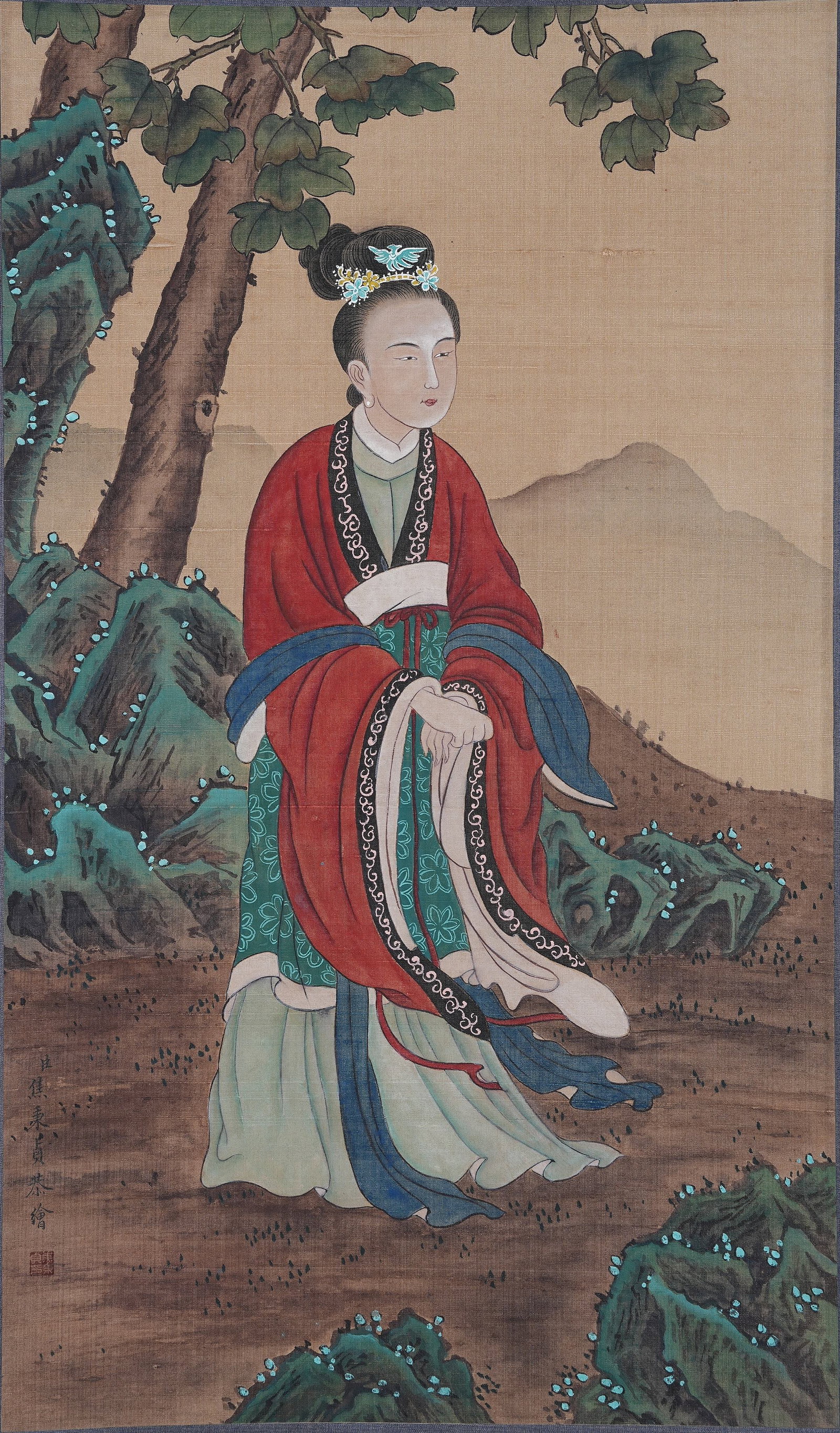 A BEAUTY PAINTING ON SILK BY JIAO BINGZHEN.焦秉貞: Beauty Painting on Silk by Jiao Bingzhen.焦秉貞