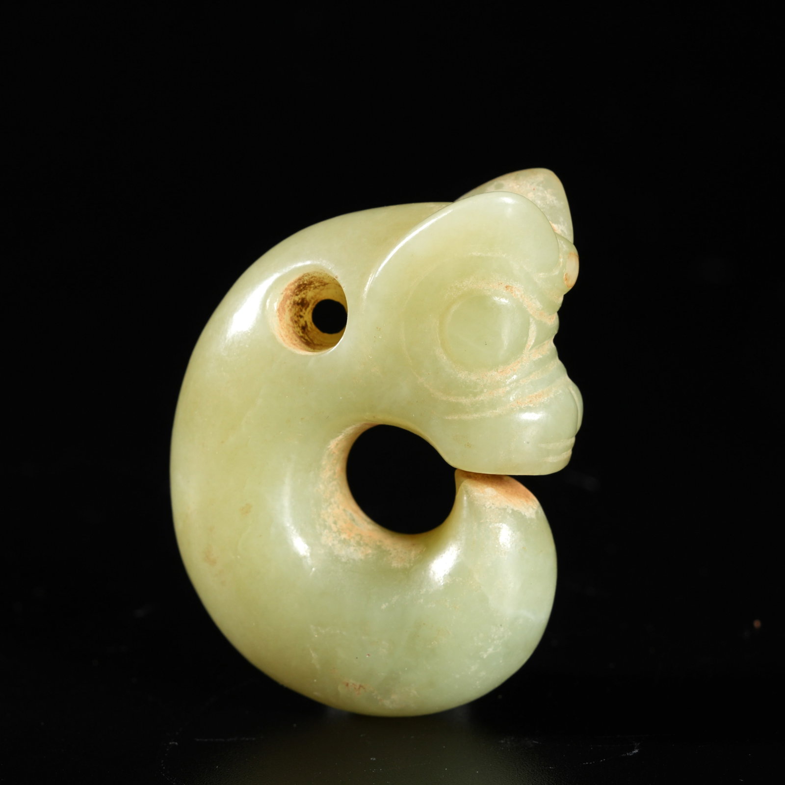 A ARCHAIC JADE CARVED PIG-DRAGON: Archaic Jade Carved Pig-Dragon