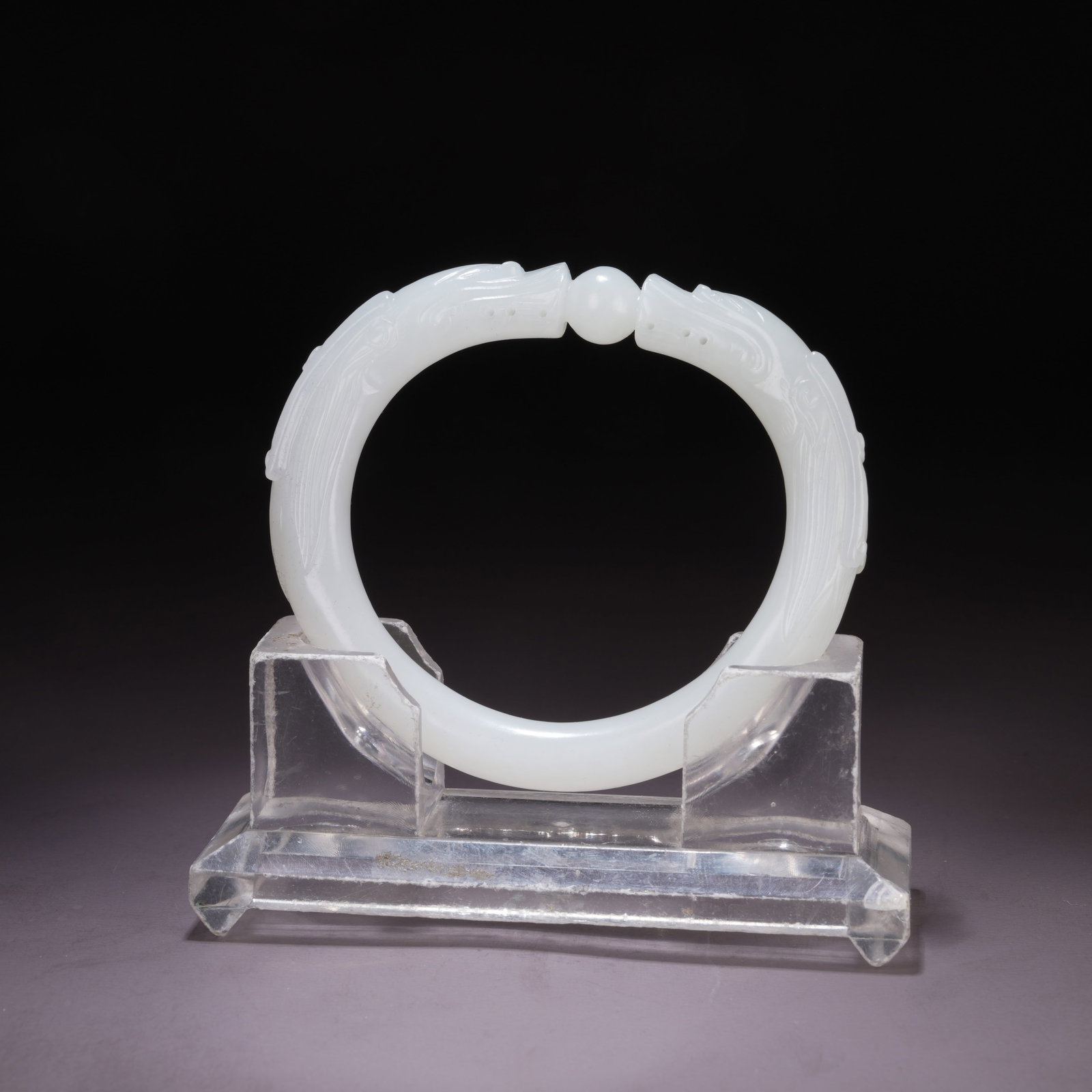 A HETIAN WHITE JADE BRACELET WITH TWIN DRAGONS PLAYING WITH A PEARL (1 of 11)