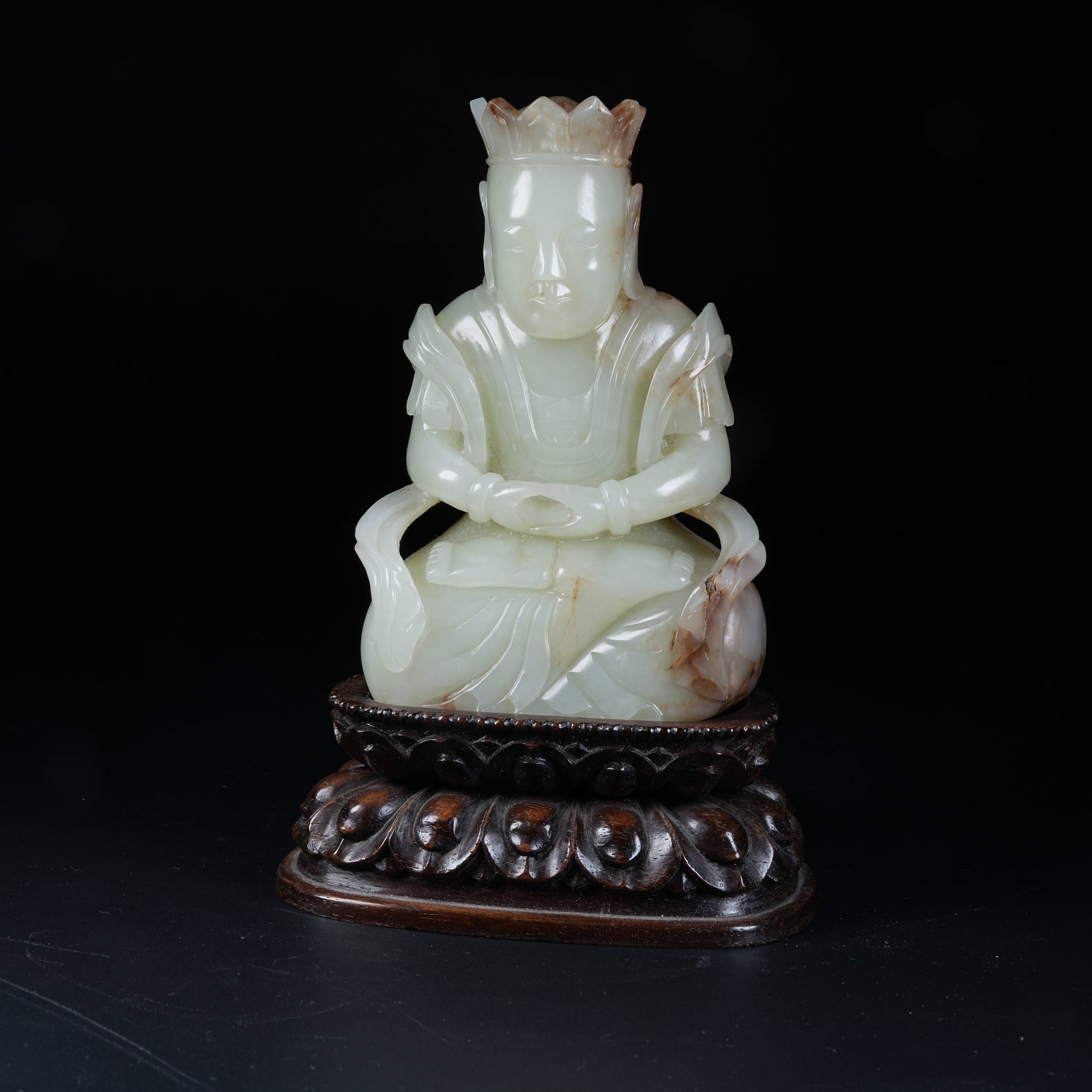 A SEATED BUDDHA STATUE OF HETIAN JADE: Seated Buddha Statue of Hetian Jade