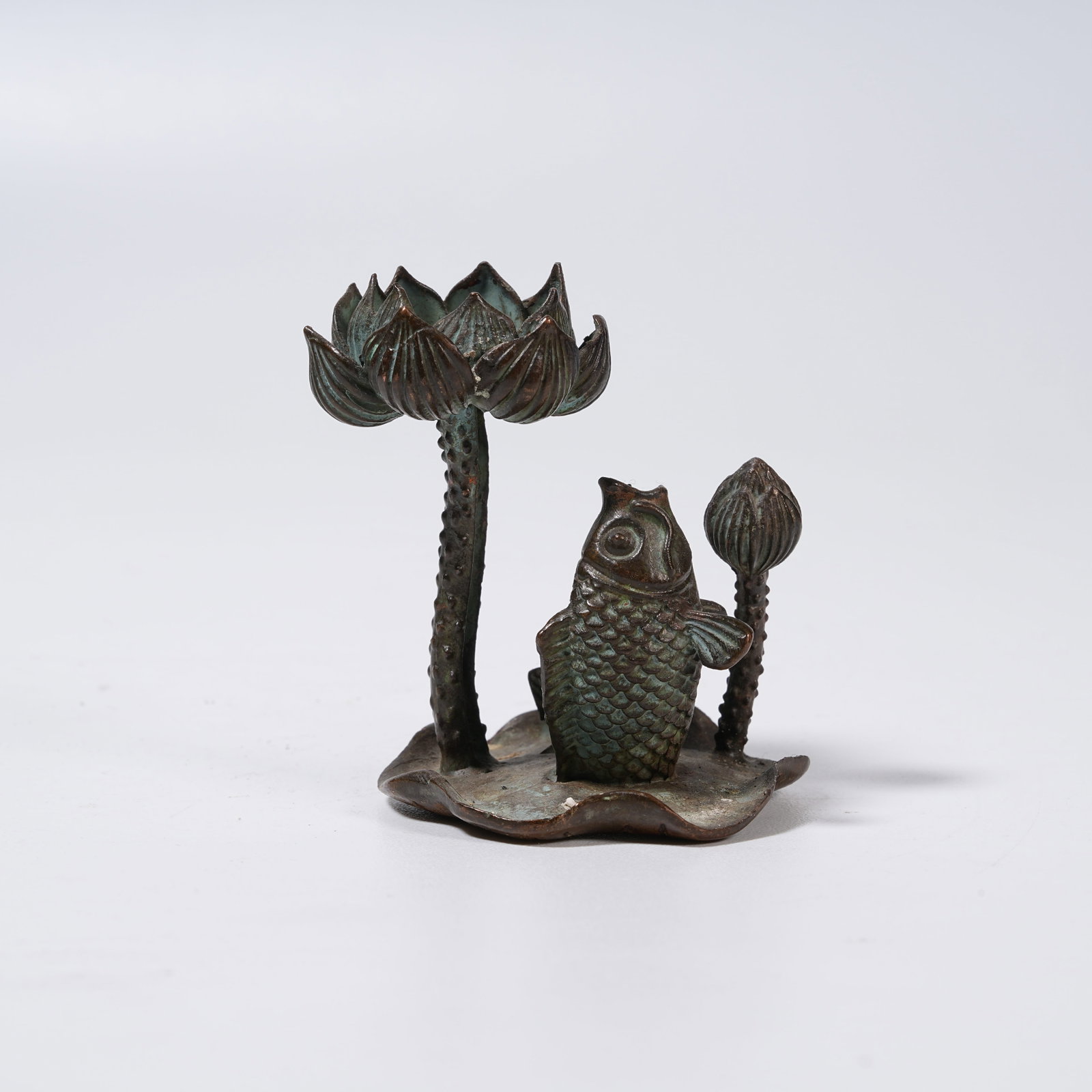 A BRONZE LOTUS INCENSE HOLDER (1 of 9)