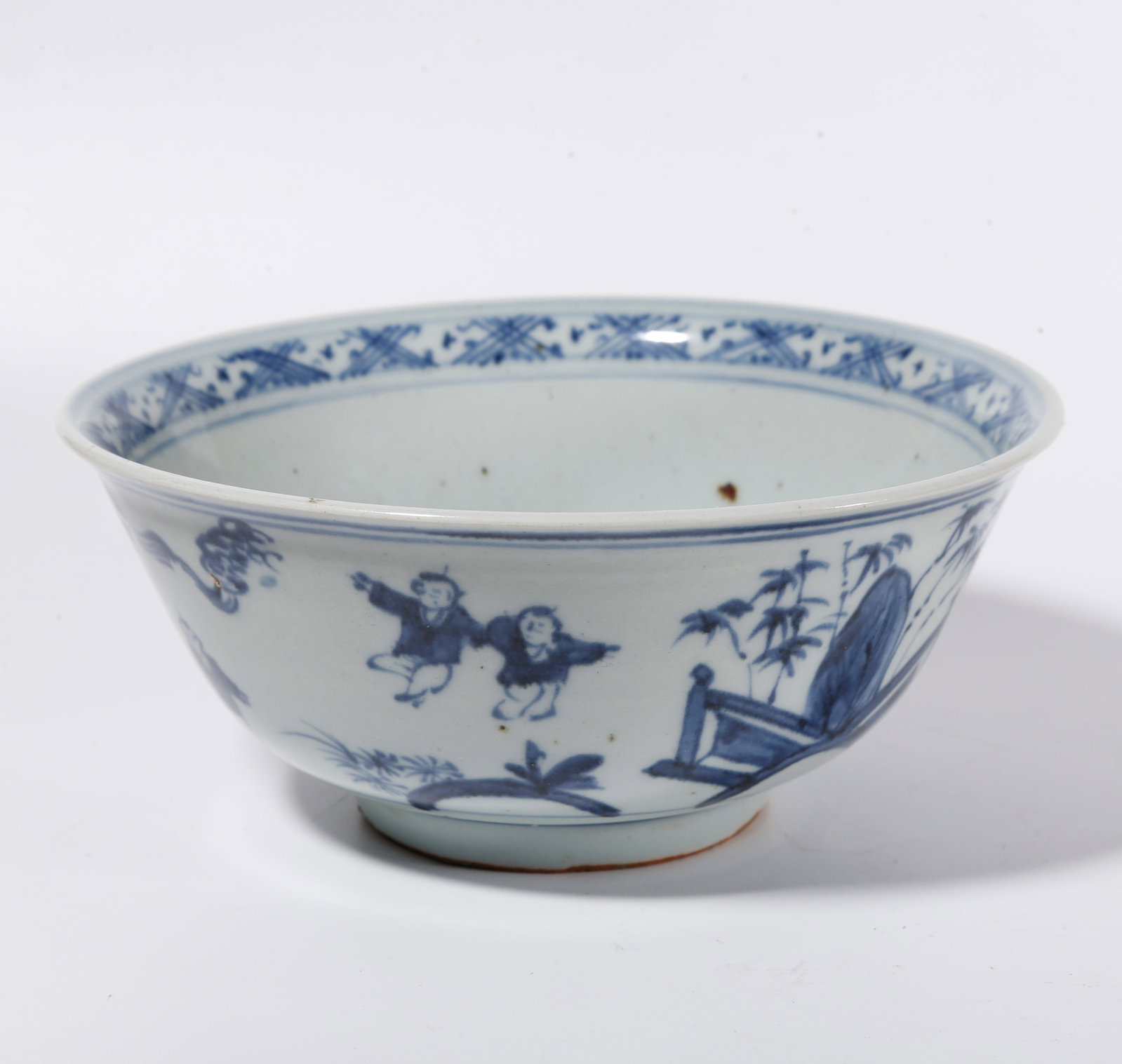 A BLUE AND WHITE BOWL WITH CHILDREN AT PLAY SCENES: Blue and White Bowl with Children at Play Scenes