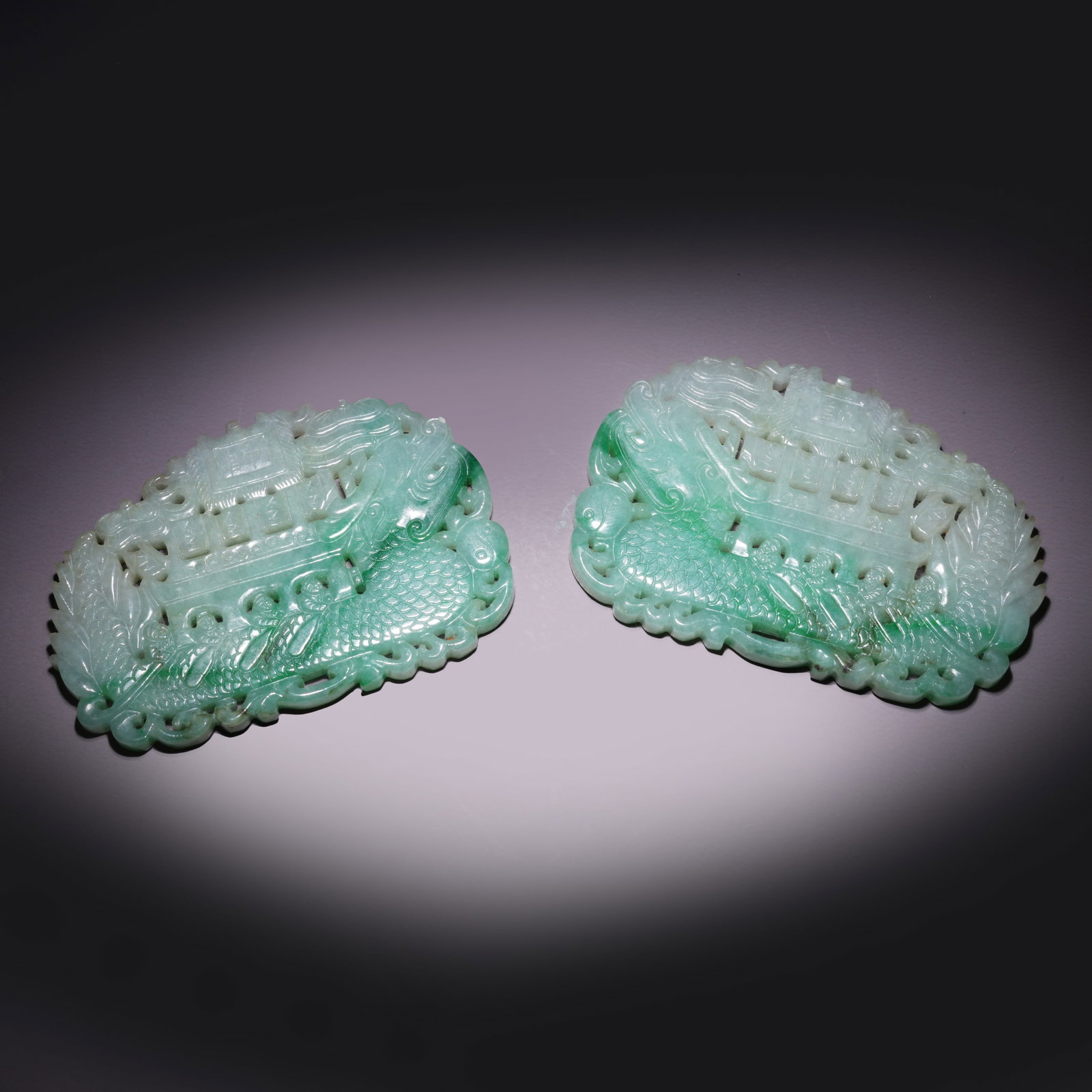 A GROUP OF JADEITE PENDANTS WITH DRAGON-BOAT MOTIF (1 of 11)