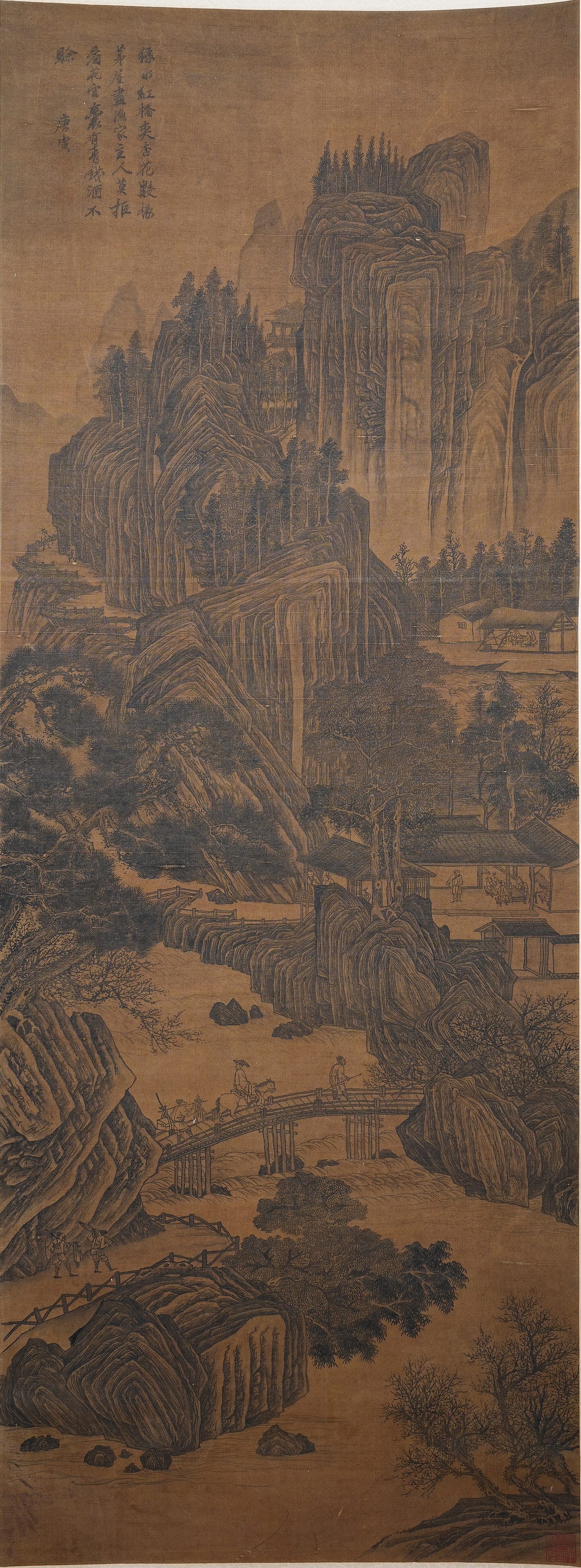 A LANDSCAPE AND PAVILION PAINTING ON SILK BY TANG YIN.唐寅 (1 of 11)
