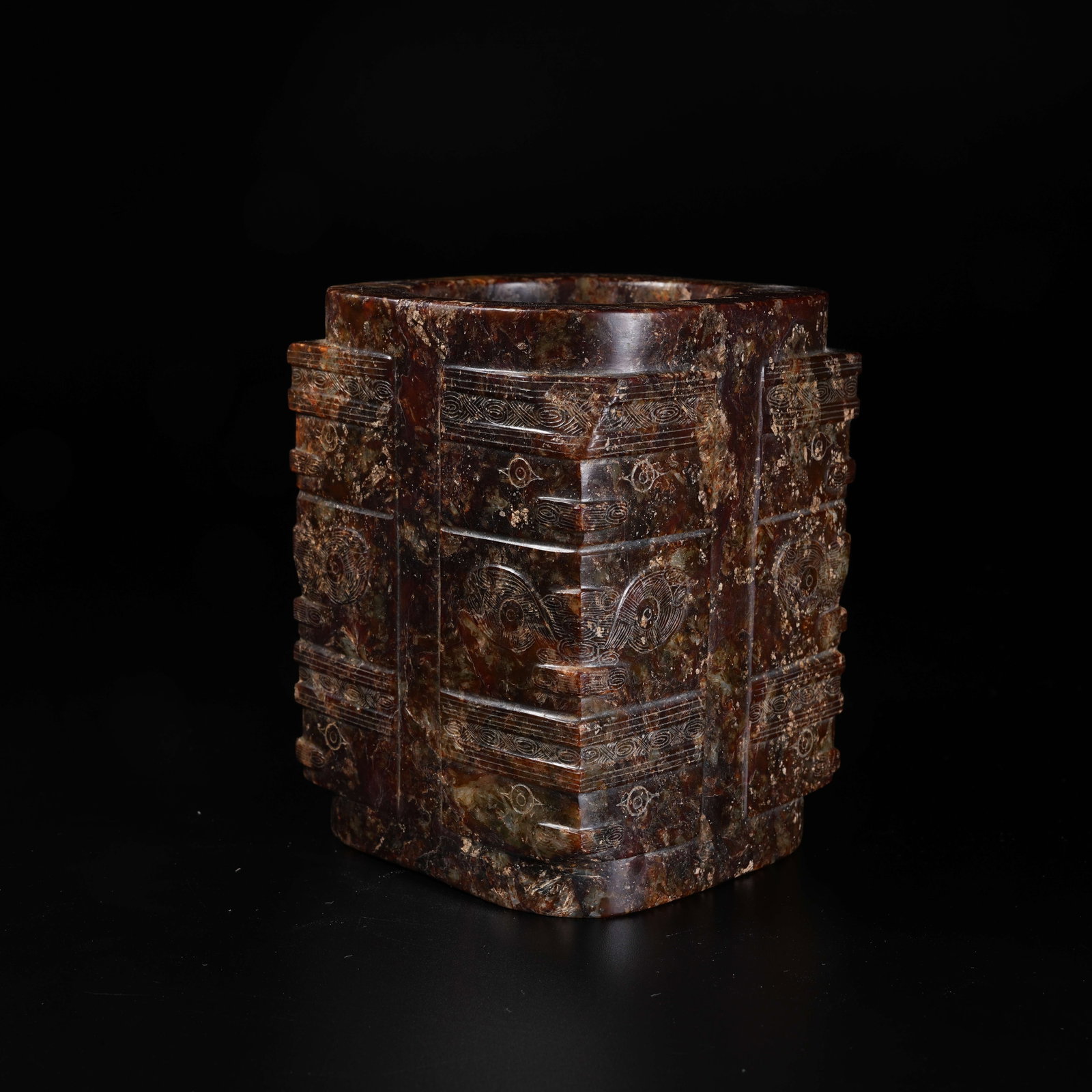 A ANCIENT JADE CONG CARVED WITH DIVINE MASKS (1 of 10)