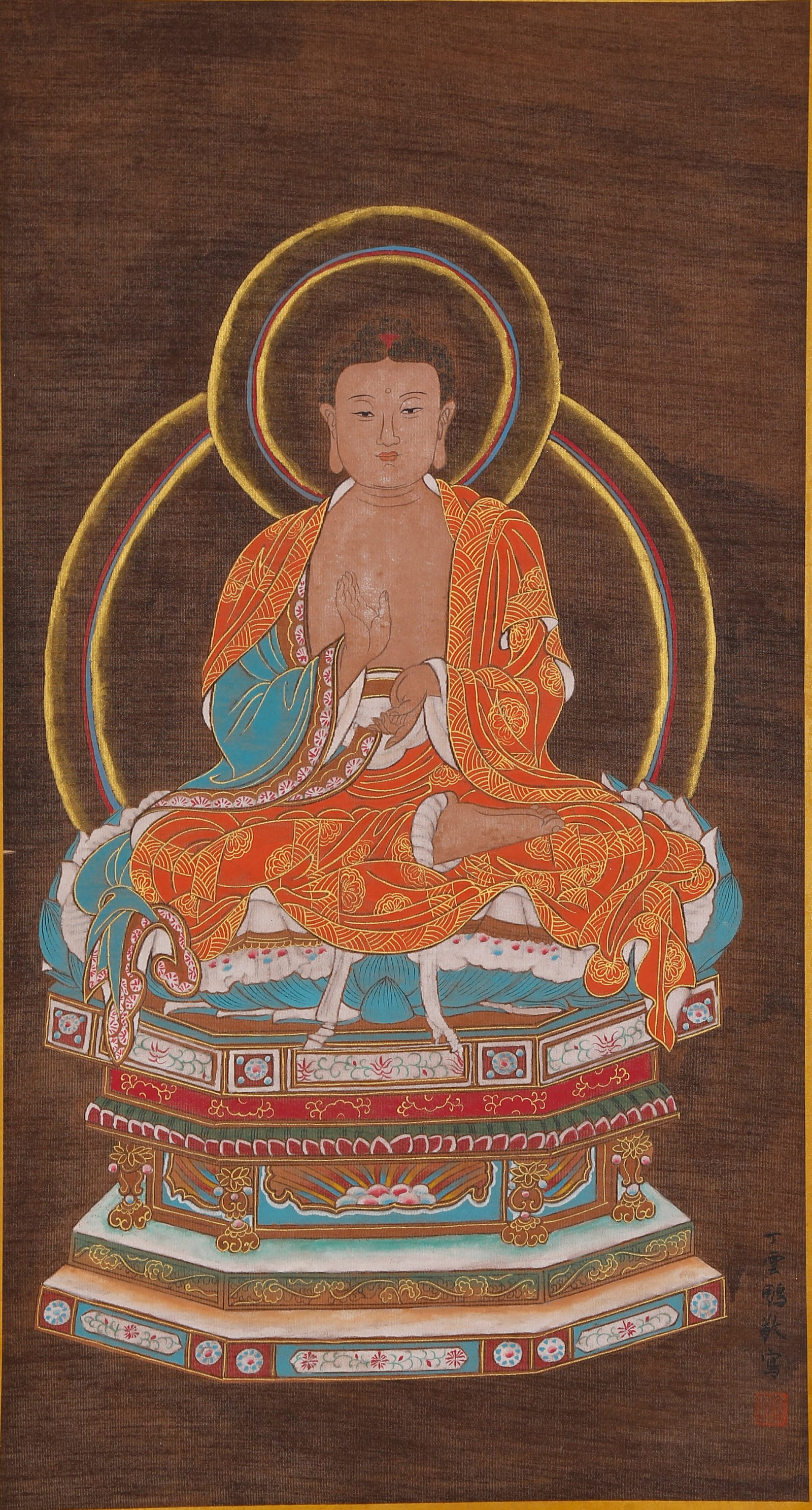 A SHAKYAMUNI PREACHING PAINTING ON SILK BY DING YUNPENG.丁雲鵬 (1 of 9)